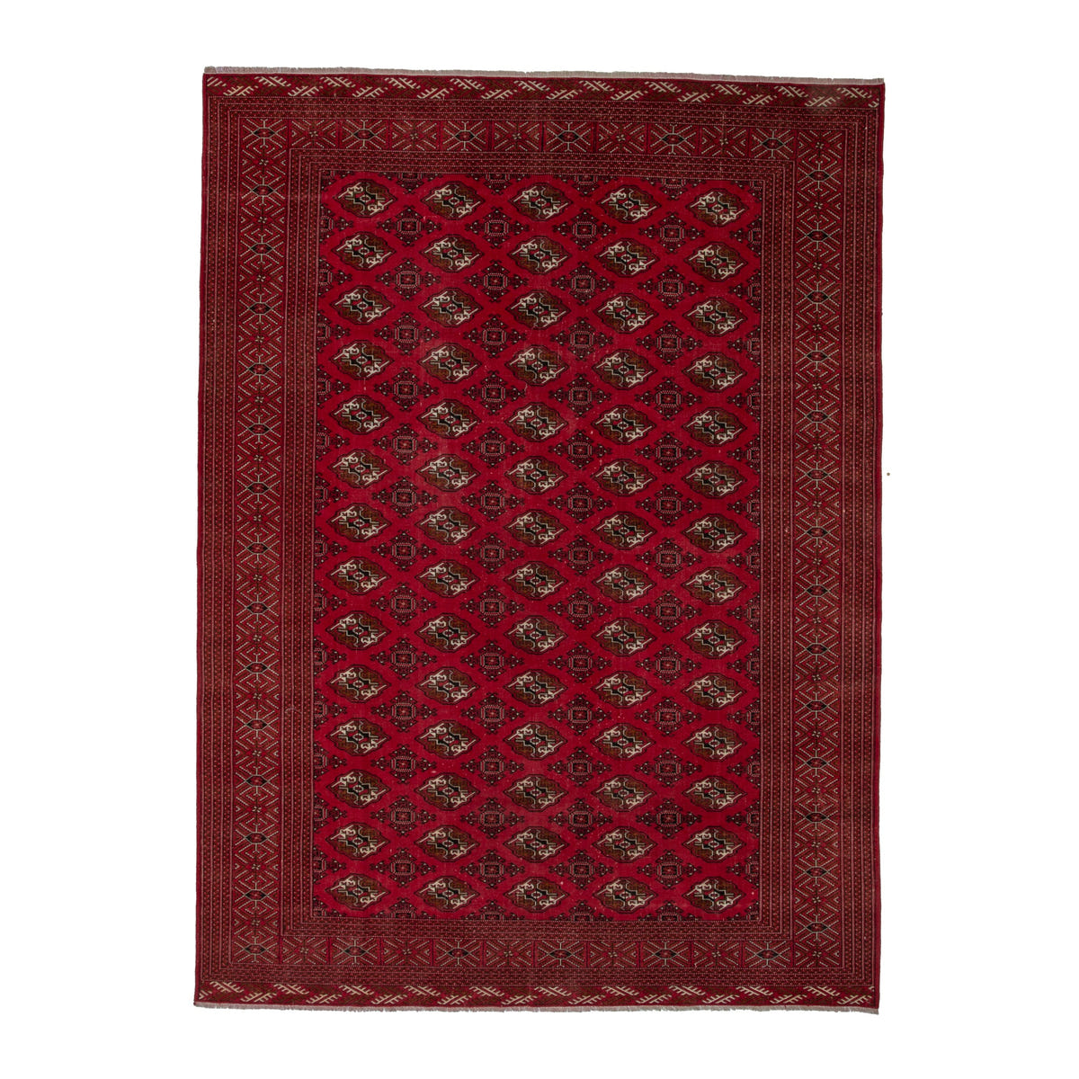 Persian Torkaman oversized rug in deep red and antique gold, 9'8" x 12'6"