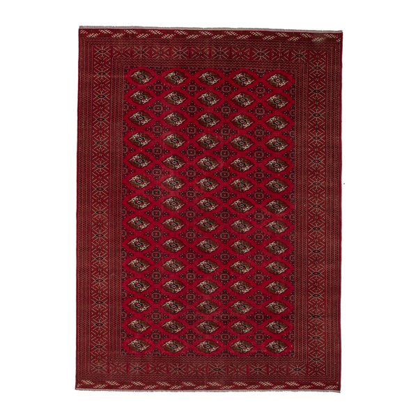 Persian Torkaman oversized rug in deep red and antique gold, 9'8" x 12'6"