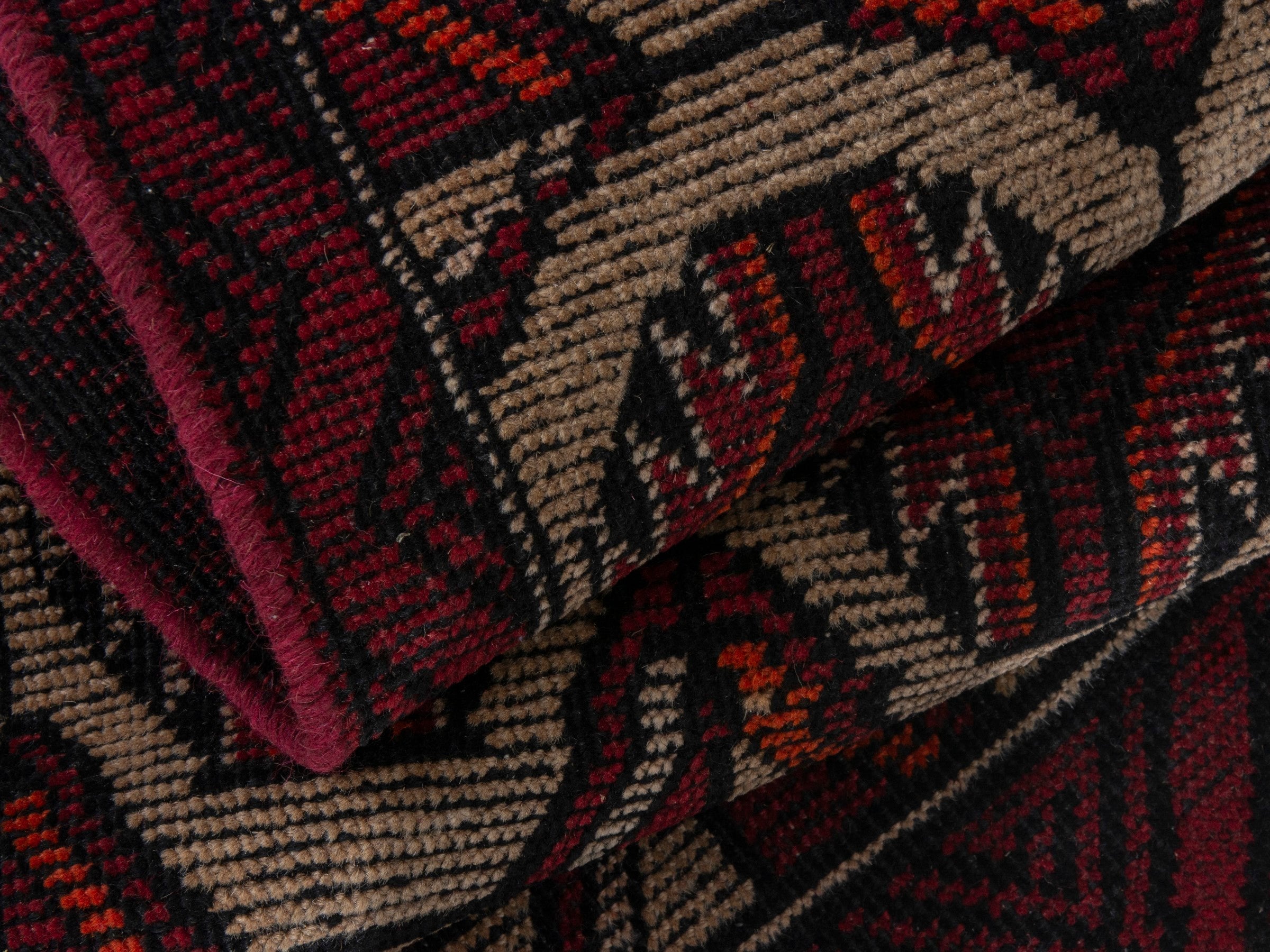 Persian Baluch runner rug in burgundy and cream, view 16 of 18