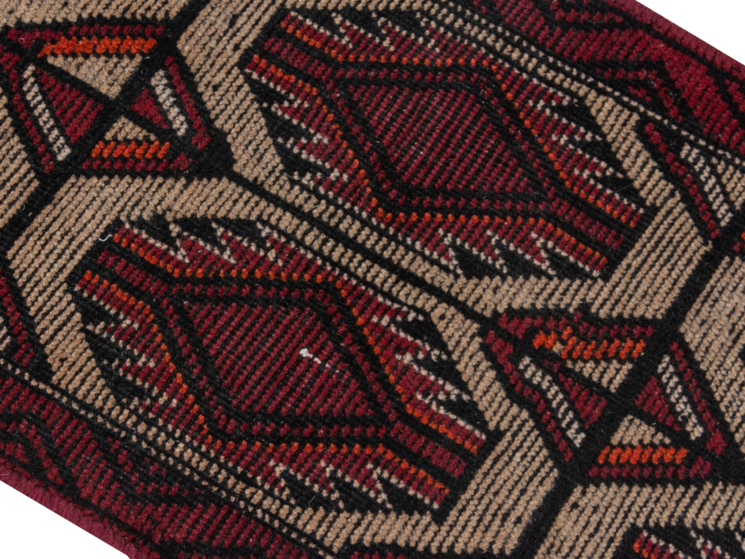 Persian Baluch runner rug in burgundy and cream, view 4 of 18