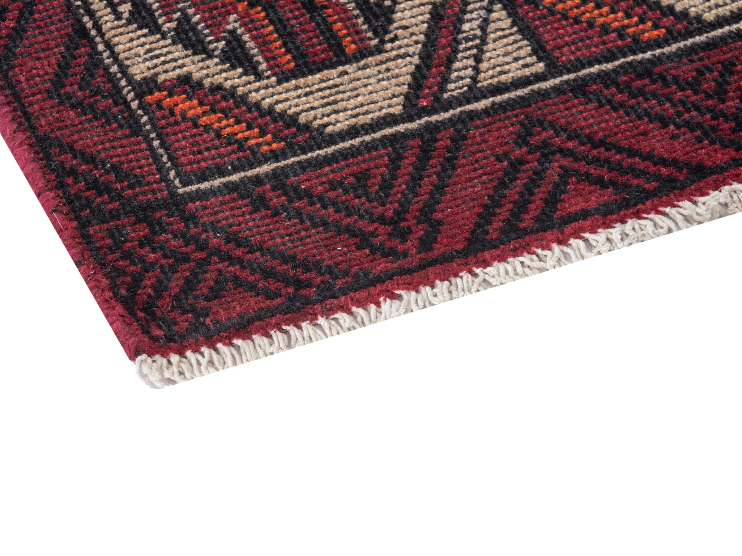 Persian Baluch runner rug in burgundy and cream, view 5 of 18