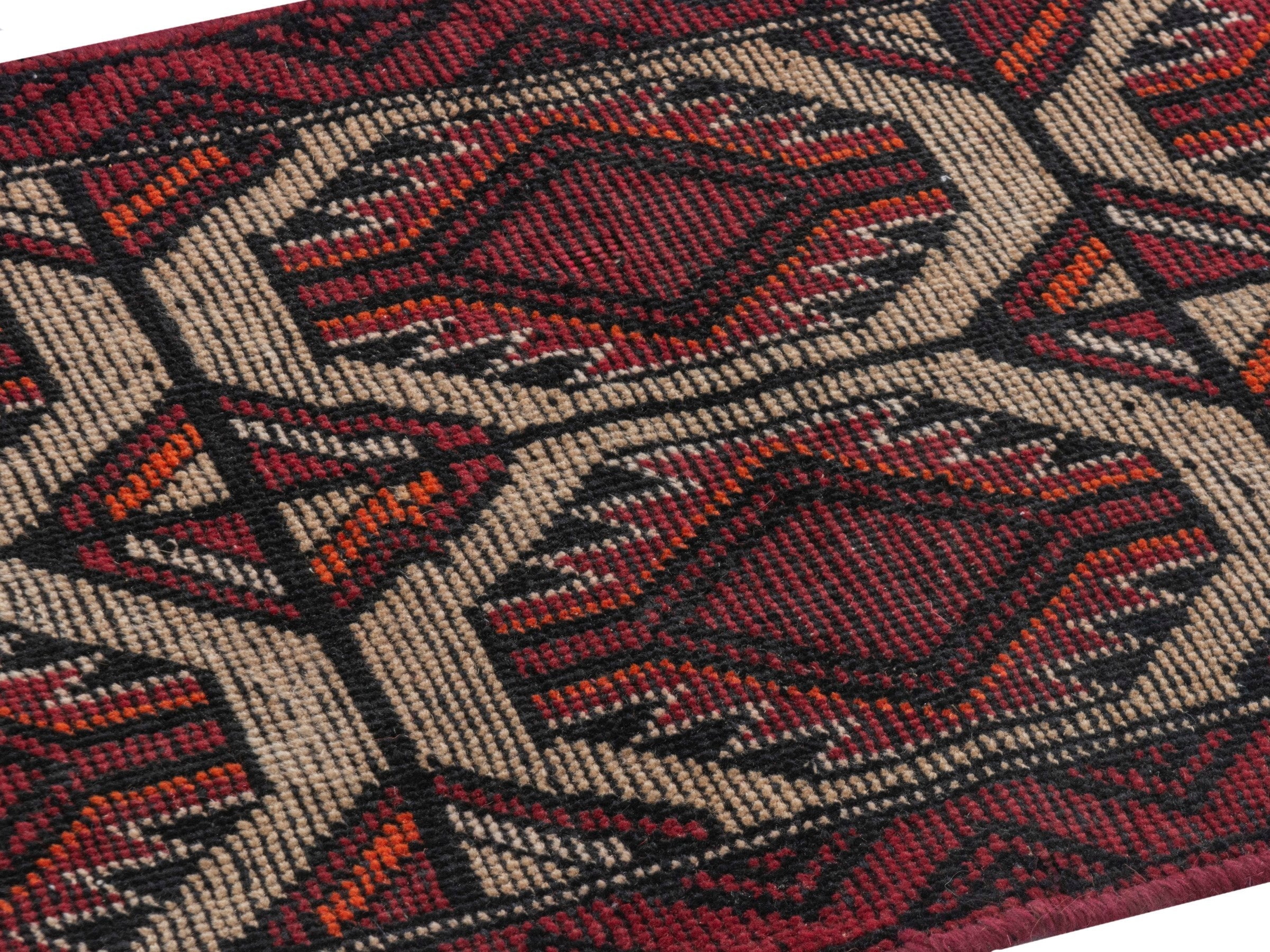 Persian Baluch runner rug in burgundy and cream, view 6 of 18