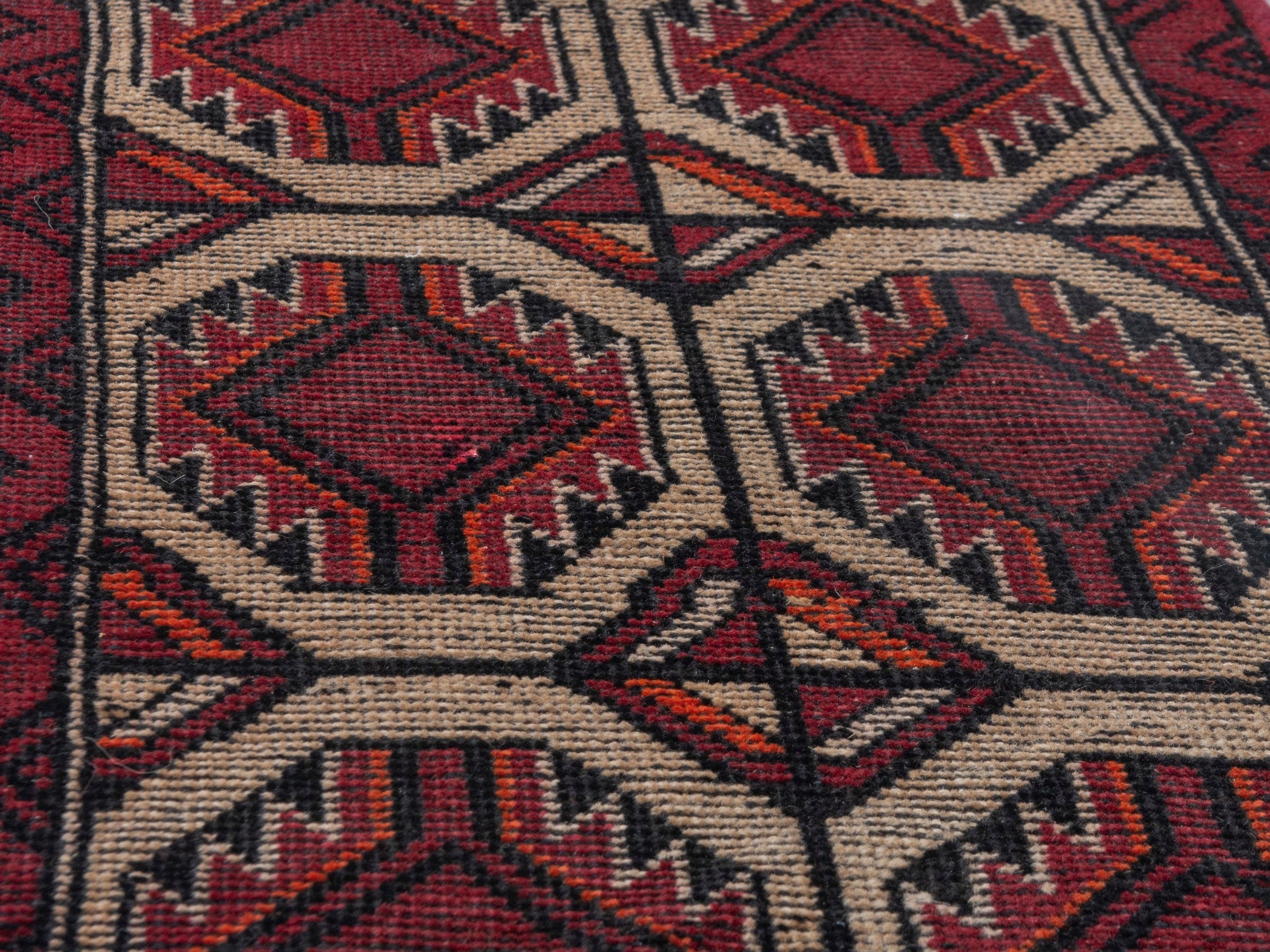 Persian Baluch runner rug in burgundy and cream, view 7 of 18