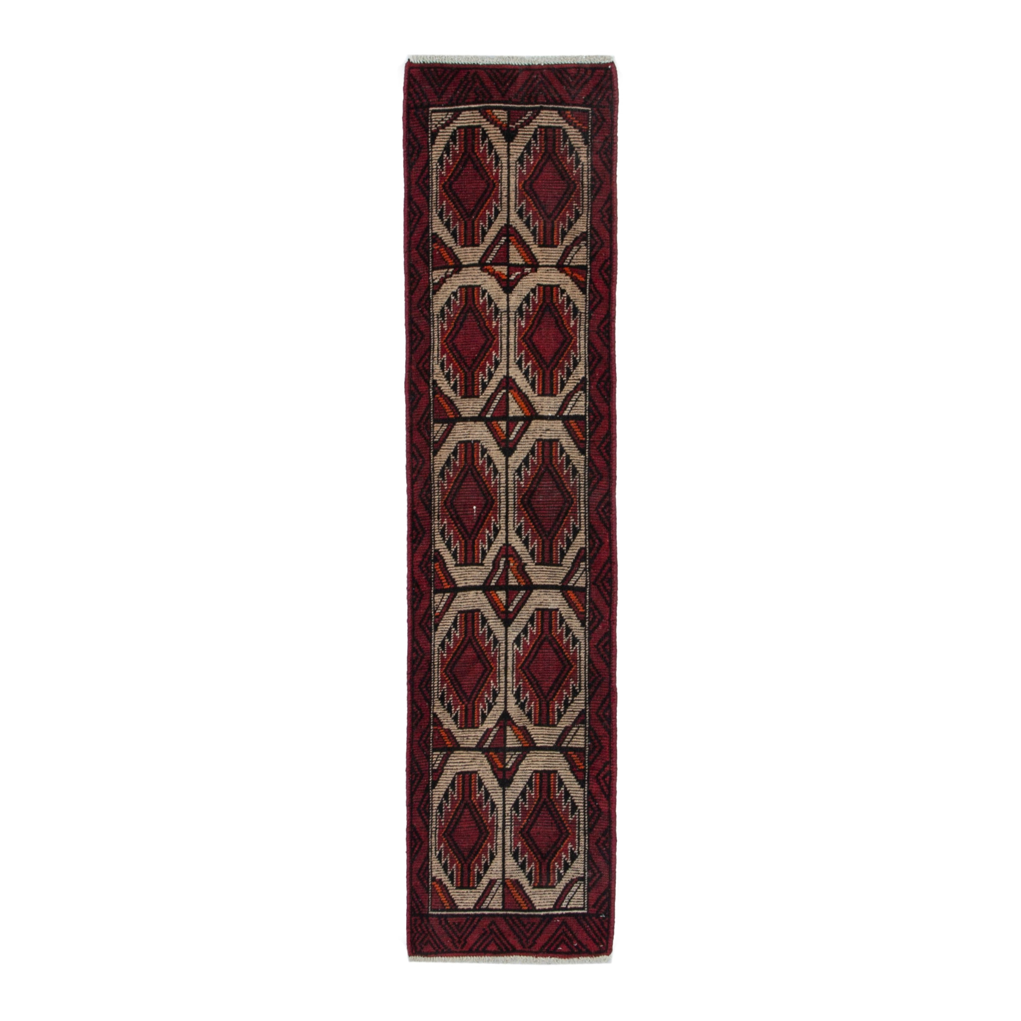 Persian Baluch runner rug in burgundy and cream, 1'9" x 6'4"