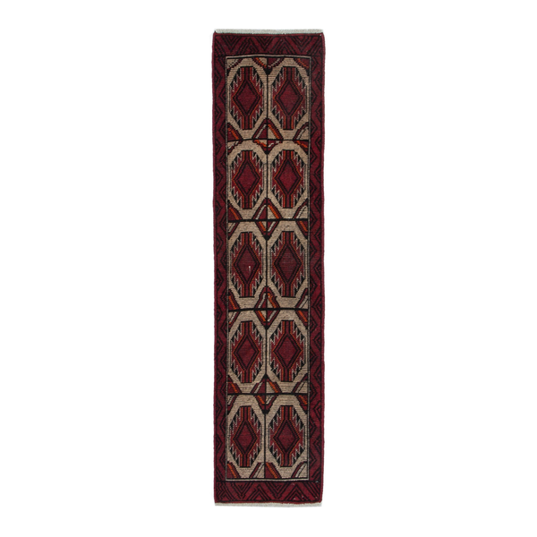 Persian Baluch runner rug in burgundy and cream, 1'9" x 6'4"
