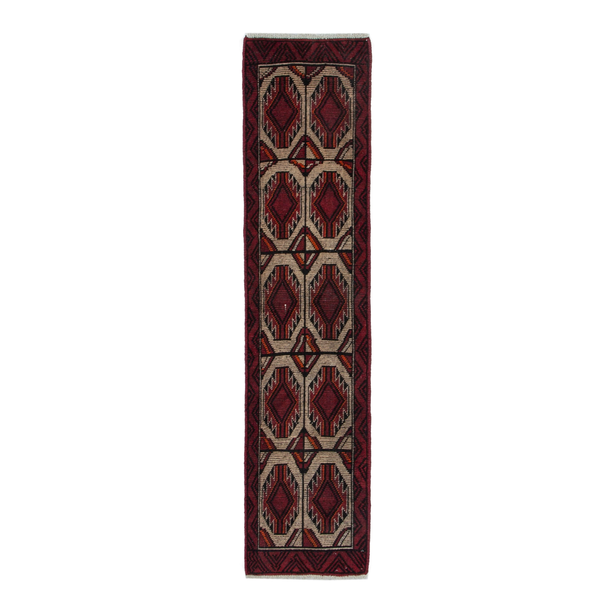 Persian Baluch runner rug in burgundy and cream, 1'9" x 6'4"