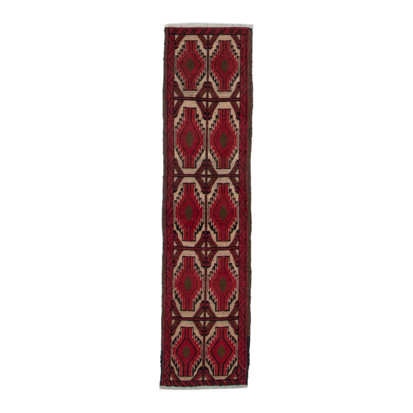 Persian Baluch runner rug in burgundy and cream, 1'6" x 6'