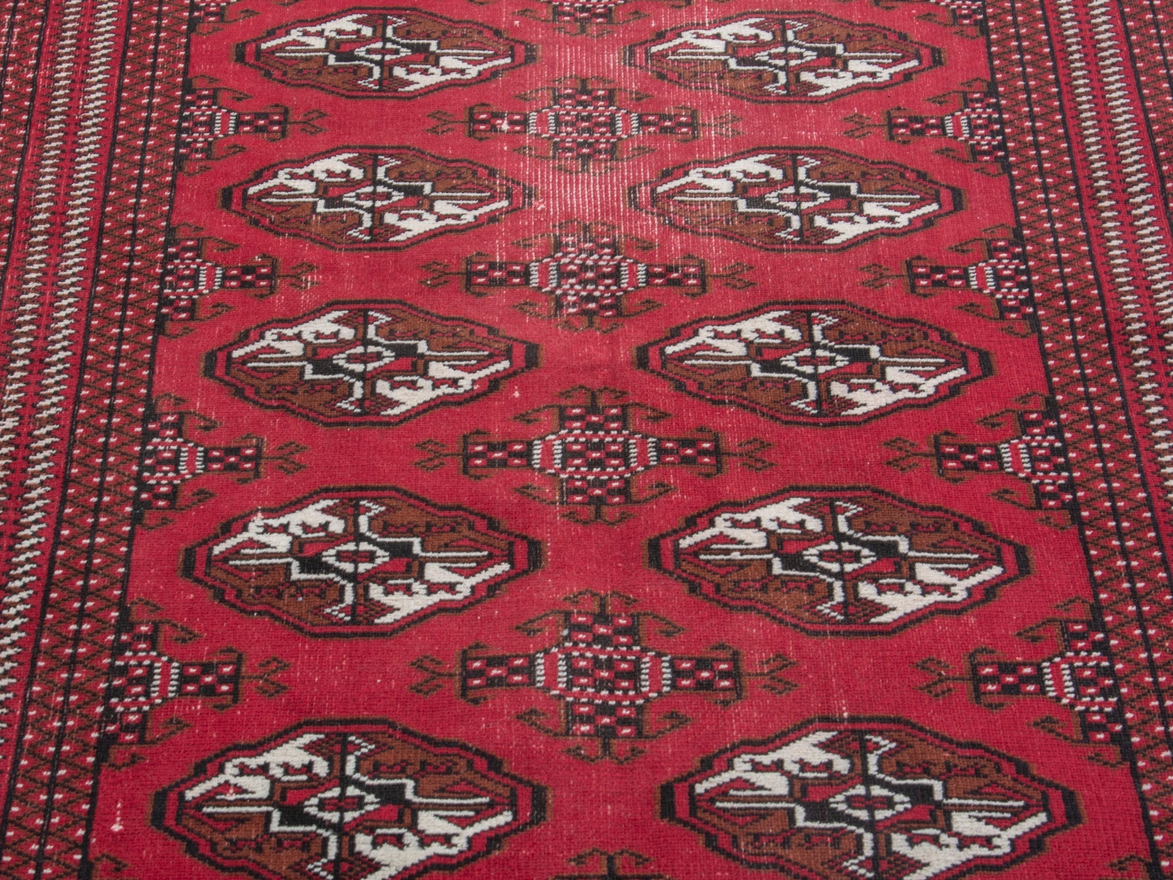 Persian Torkaman accent rug in burgundy and cream, view 8 of 17