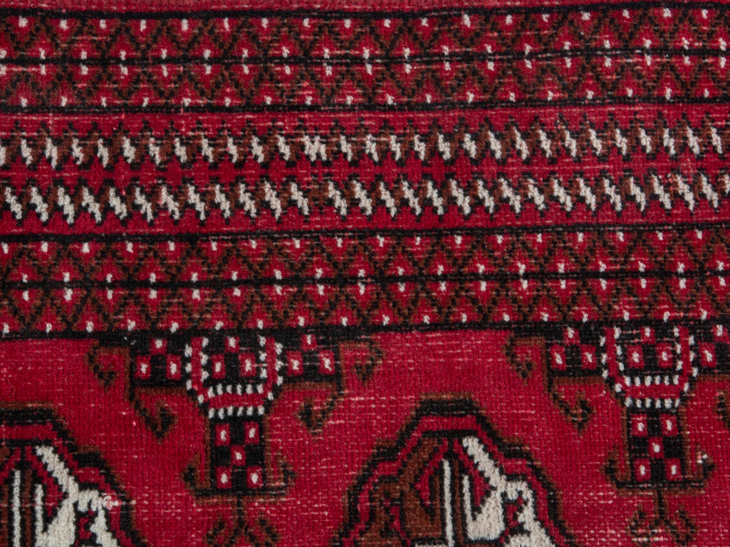 Persian Torkaman accent rug in burgundy and cream, view 12 of 17