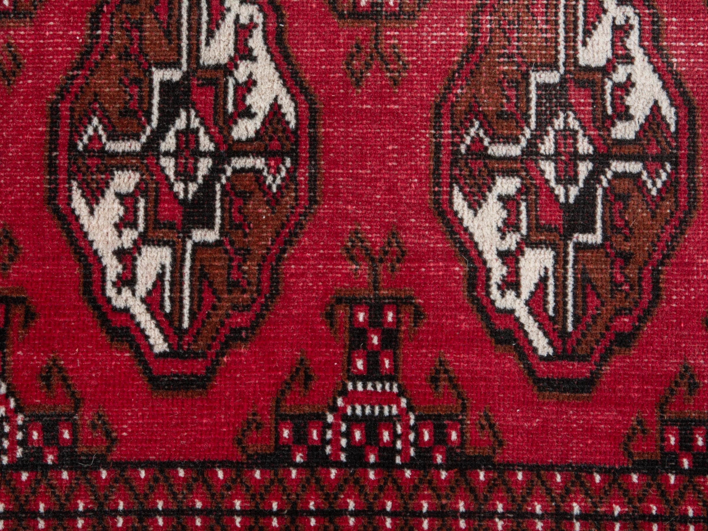 Persian Torkaman accent rug in burgundy and cream, view 13 of 17