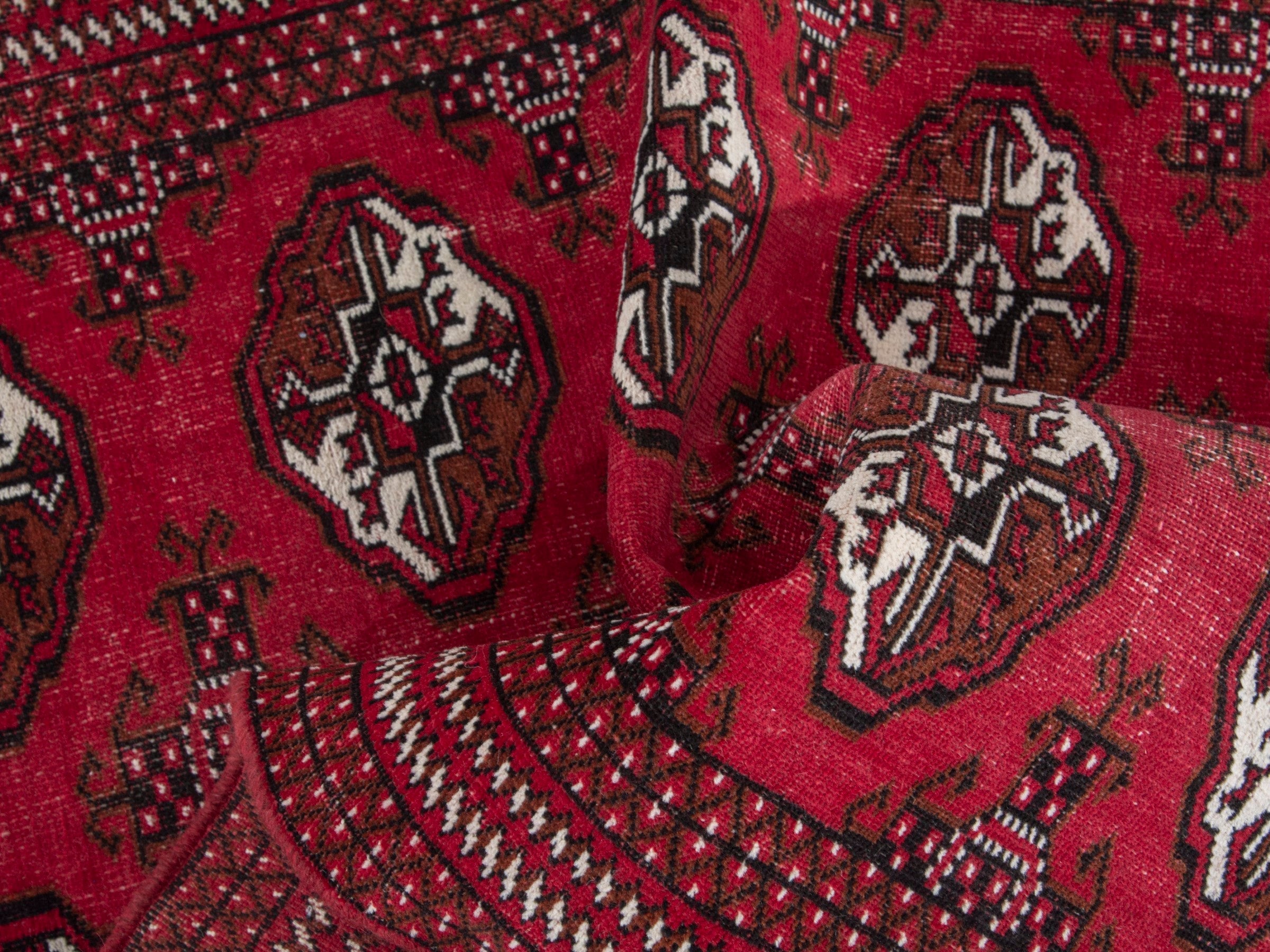 Persian Torkaman accent rug in burgundy and cream, view 14 of 17