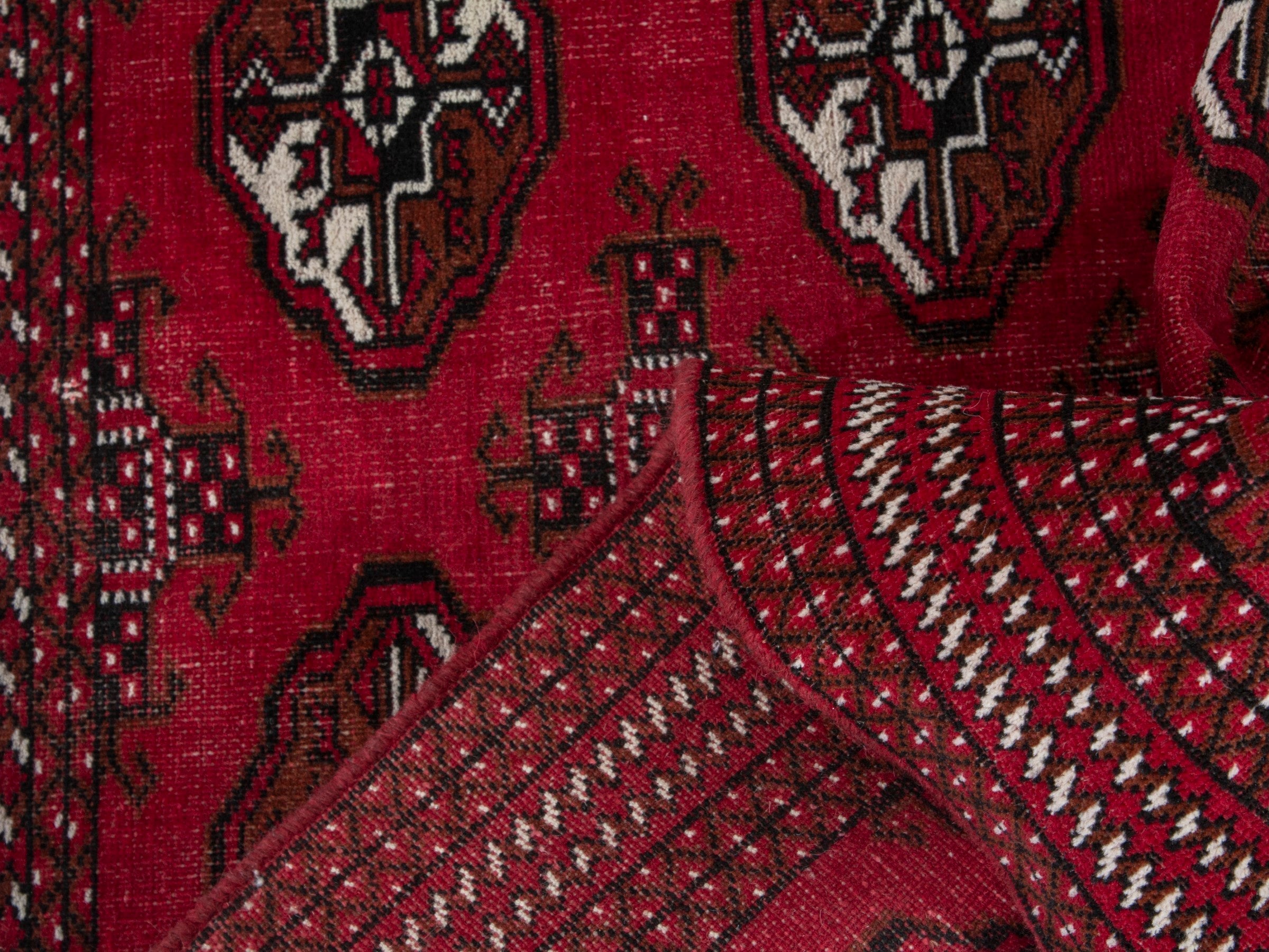 Persian Torkaman accent rug in burgundy and cream, view 15 of 17