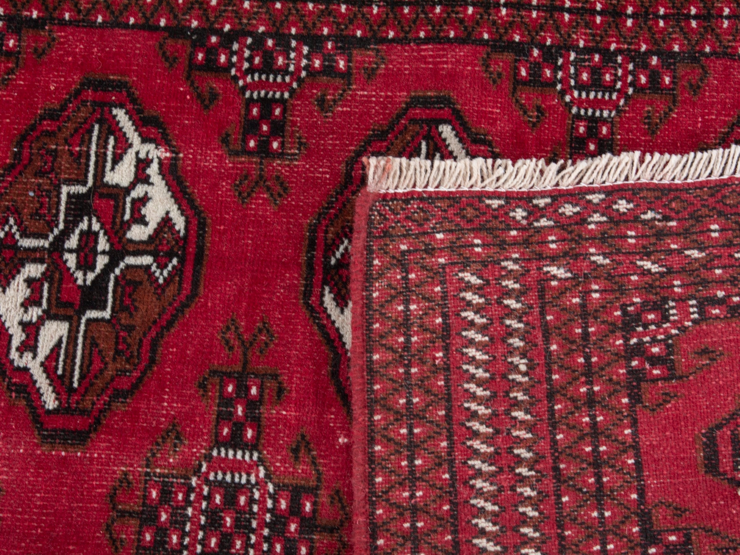 Persian Torkaman accent rug in burgundy and cream, view 17 of 17