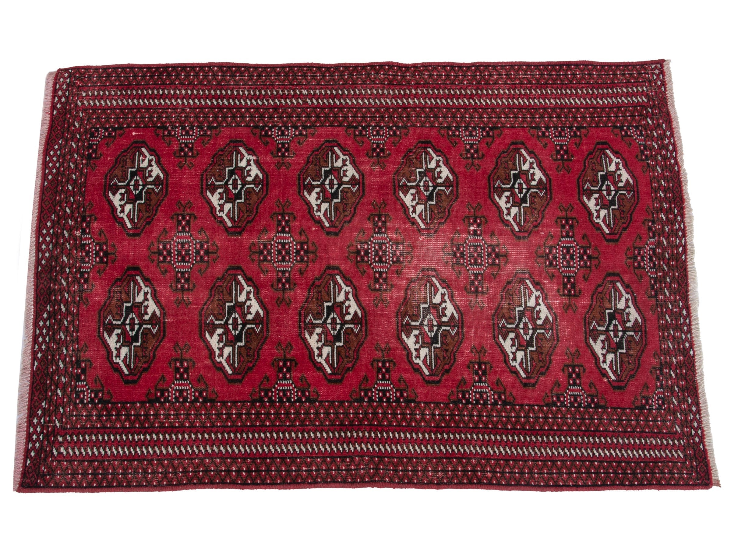 Persian Torkaman accent rug in burgundy and cream, view 2 of 17