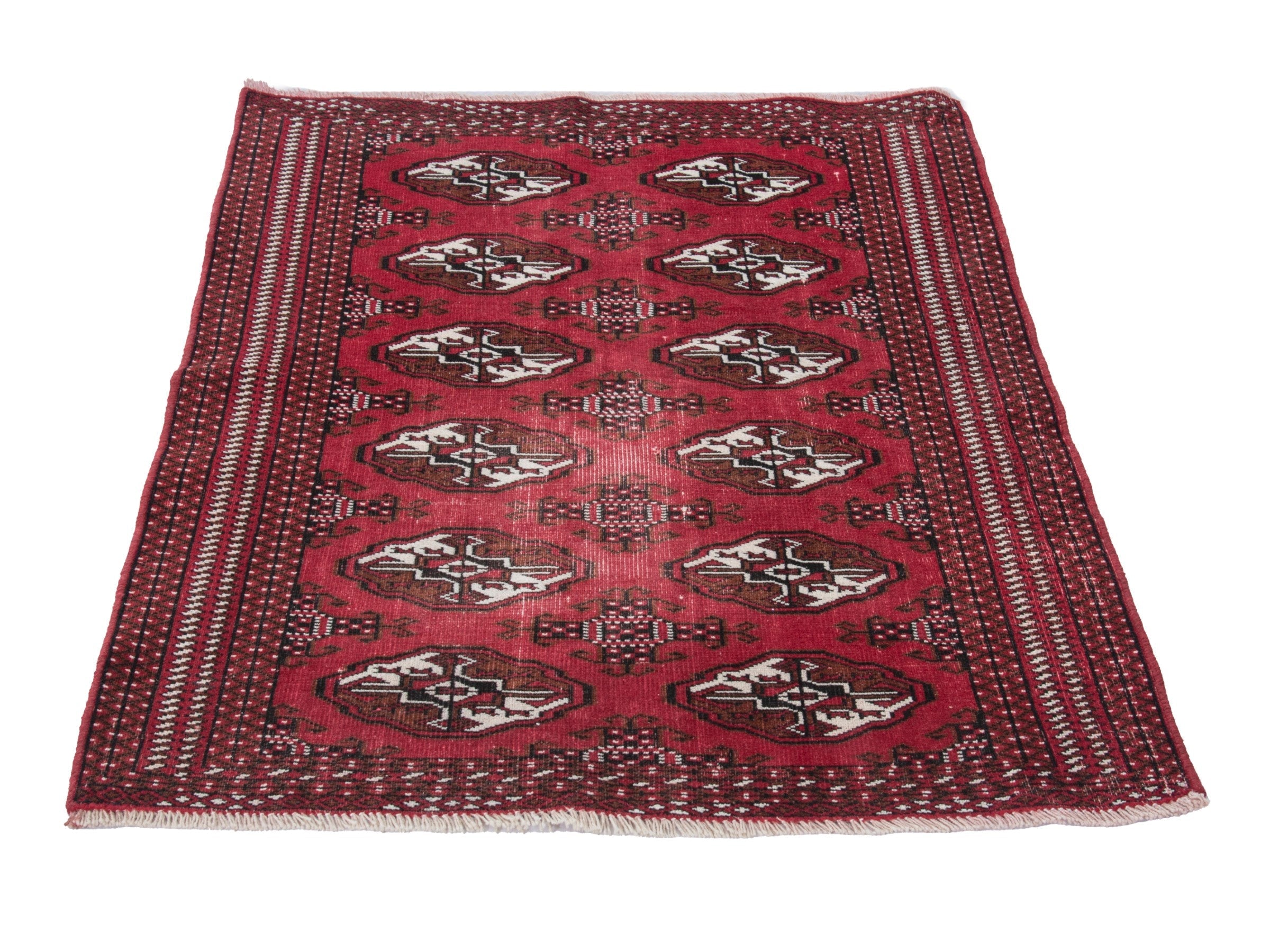 Persian Torkaman accent rug in burgundy and cream, view 3 of 17