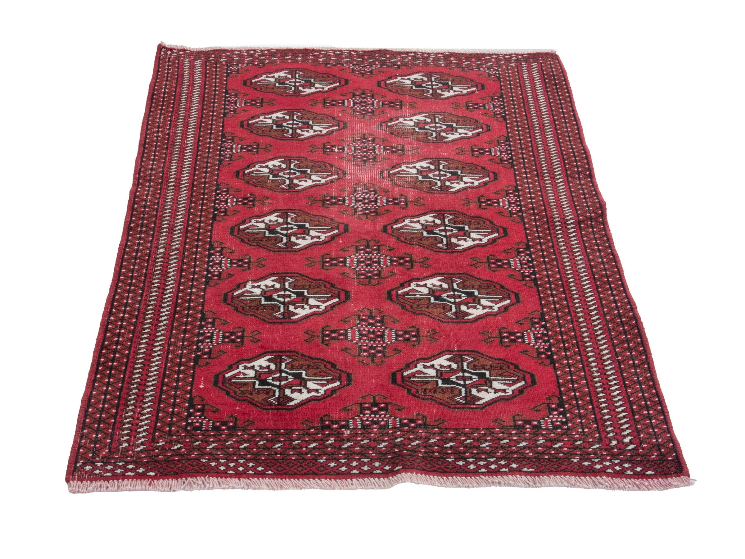 Persian Torkaman accent rug in burgundy and cream, view 4 of 17