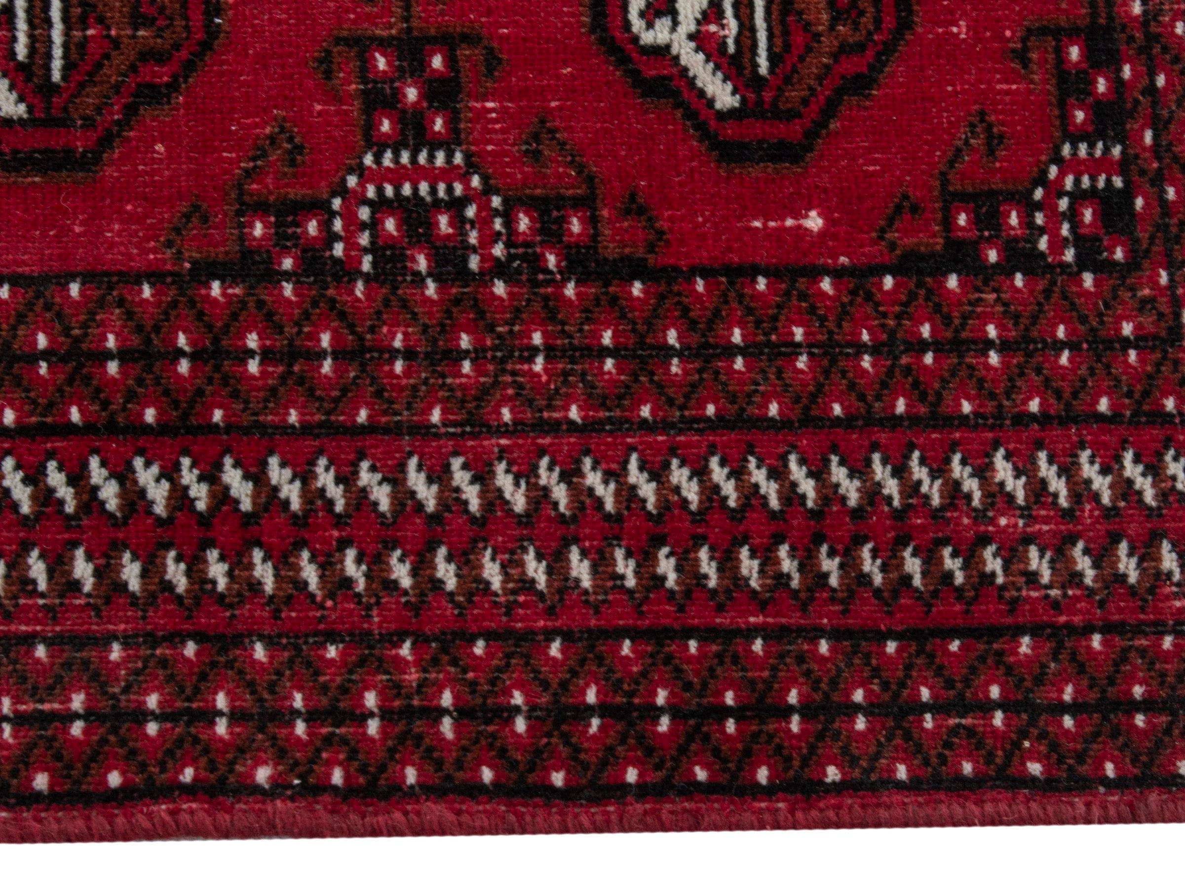 Persian Torkaman accent rug in burgundy and cream, view 5 of 17