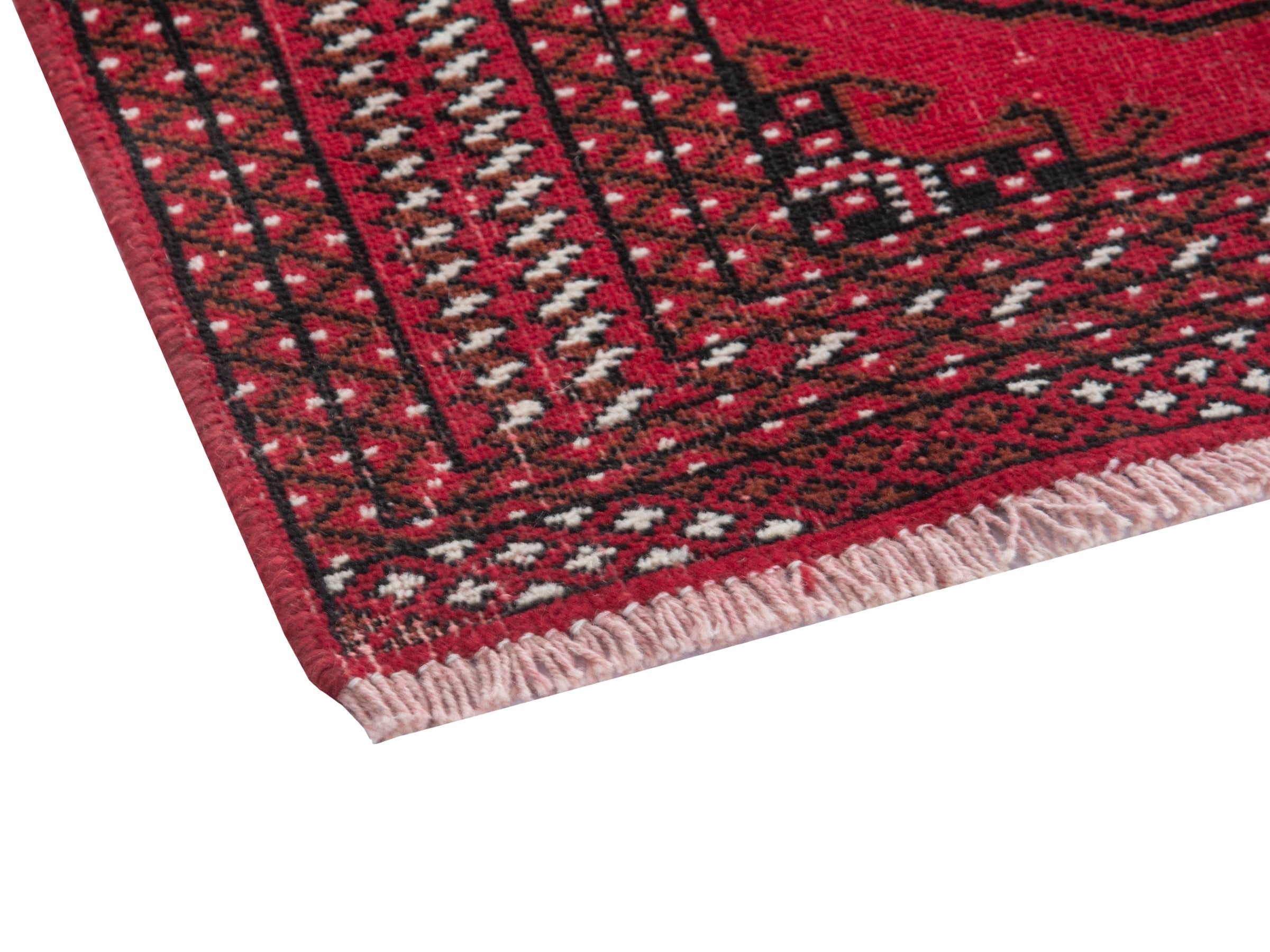 Persian Torkaman accent rug in burgundy and cream, view 9 of 17