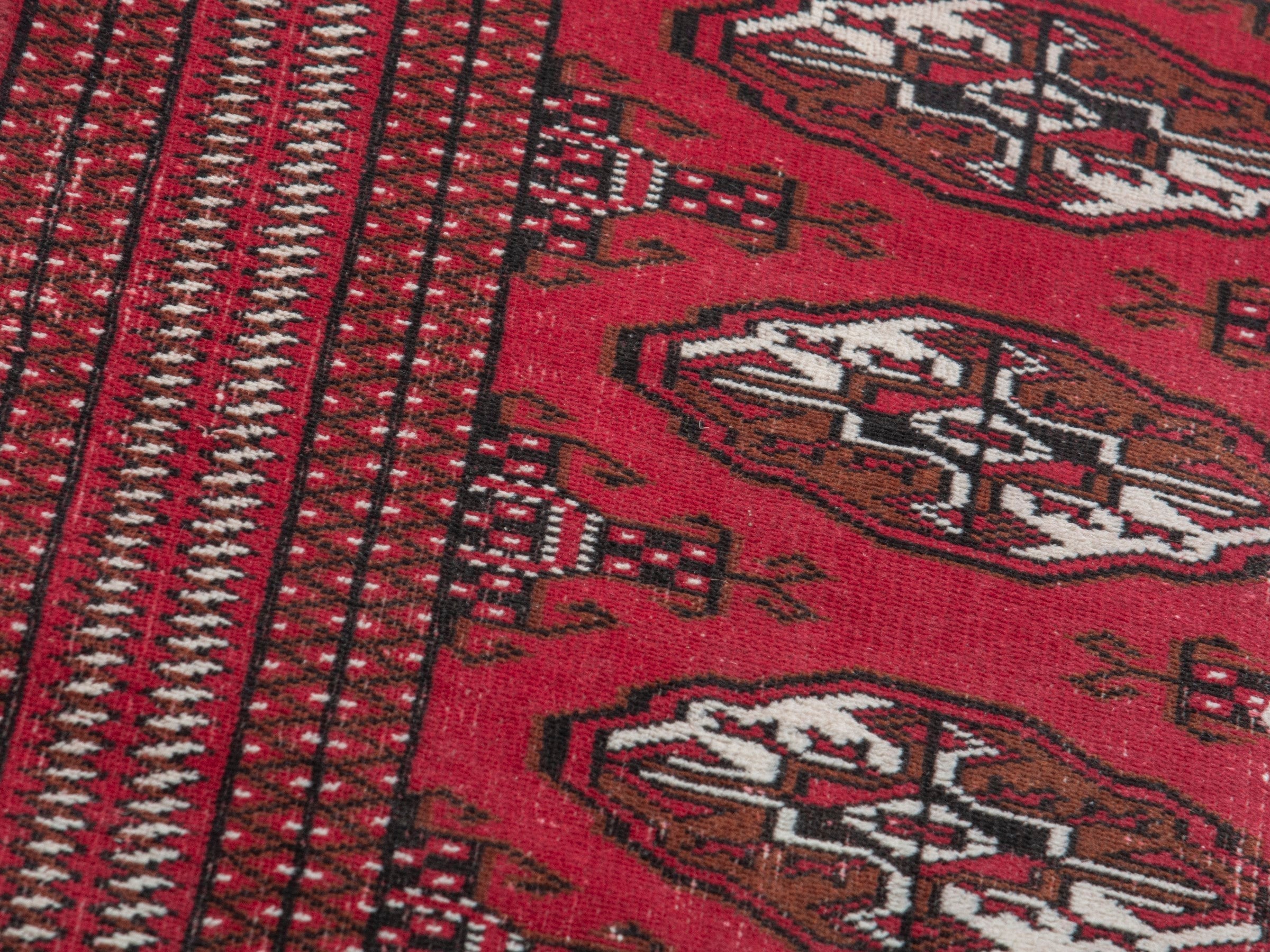 Persian Torkaman accent rug in burgundy and cream, view 6 of 17