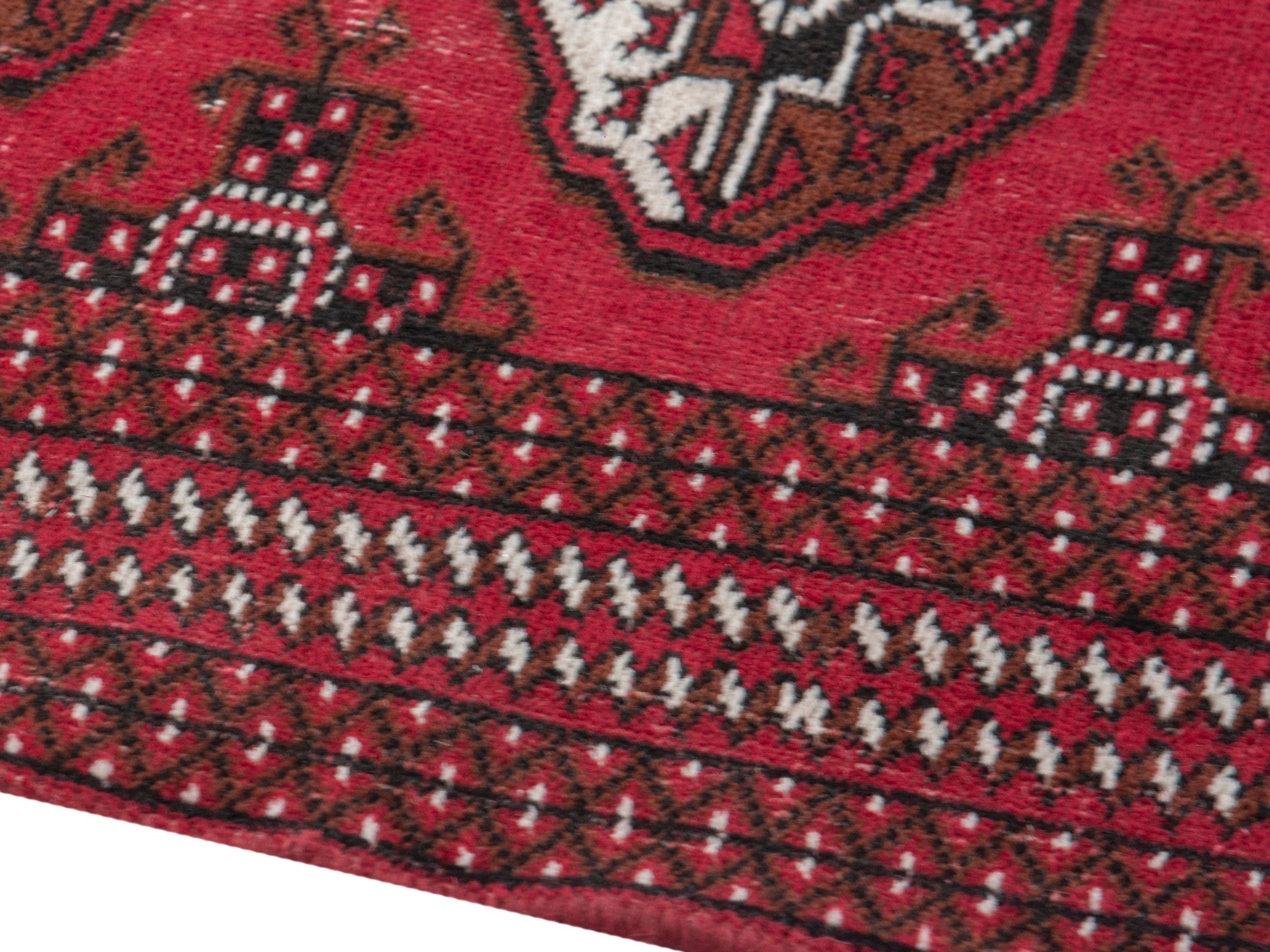 Persian Torkaman accent rug in burgundy and cream, view 7 of 17