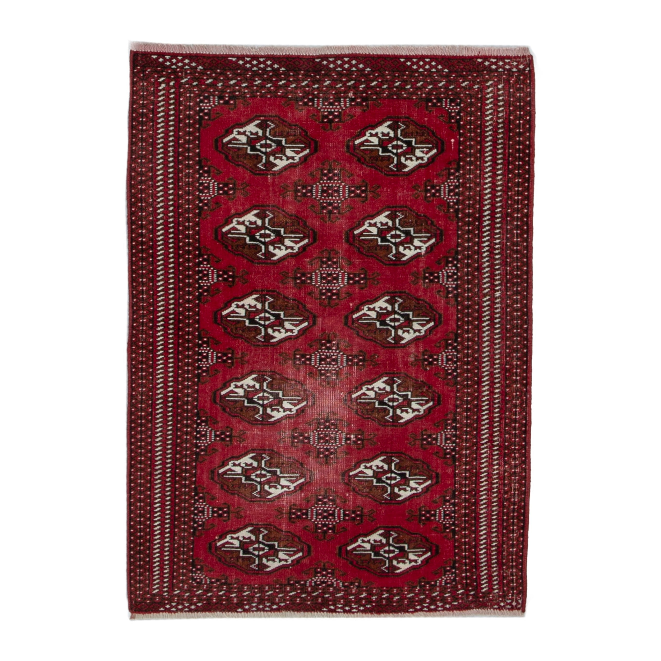 Persian Torkaman accent rug in burgundy and cream, 3'2" x 4'6"
