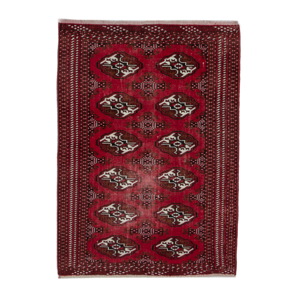 Persian Torkaman accent rug in burgundy and cream, 3'2" x 4'6"