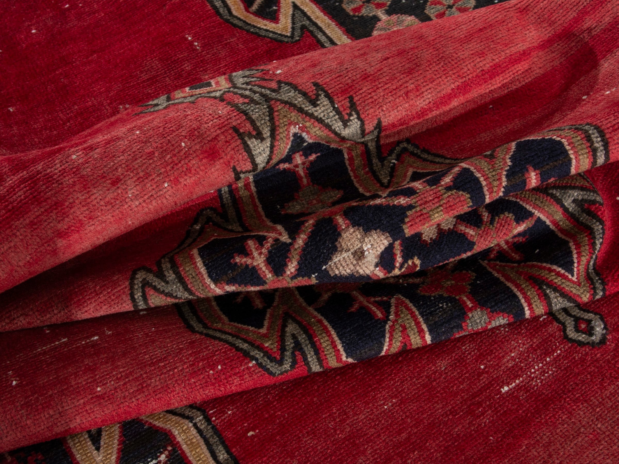 Persian Saveh accent rug in deep red and burgundy, view 16 of 18