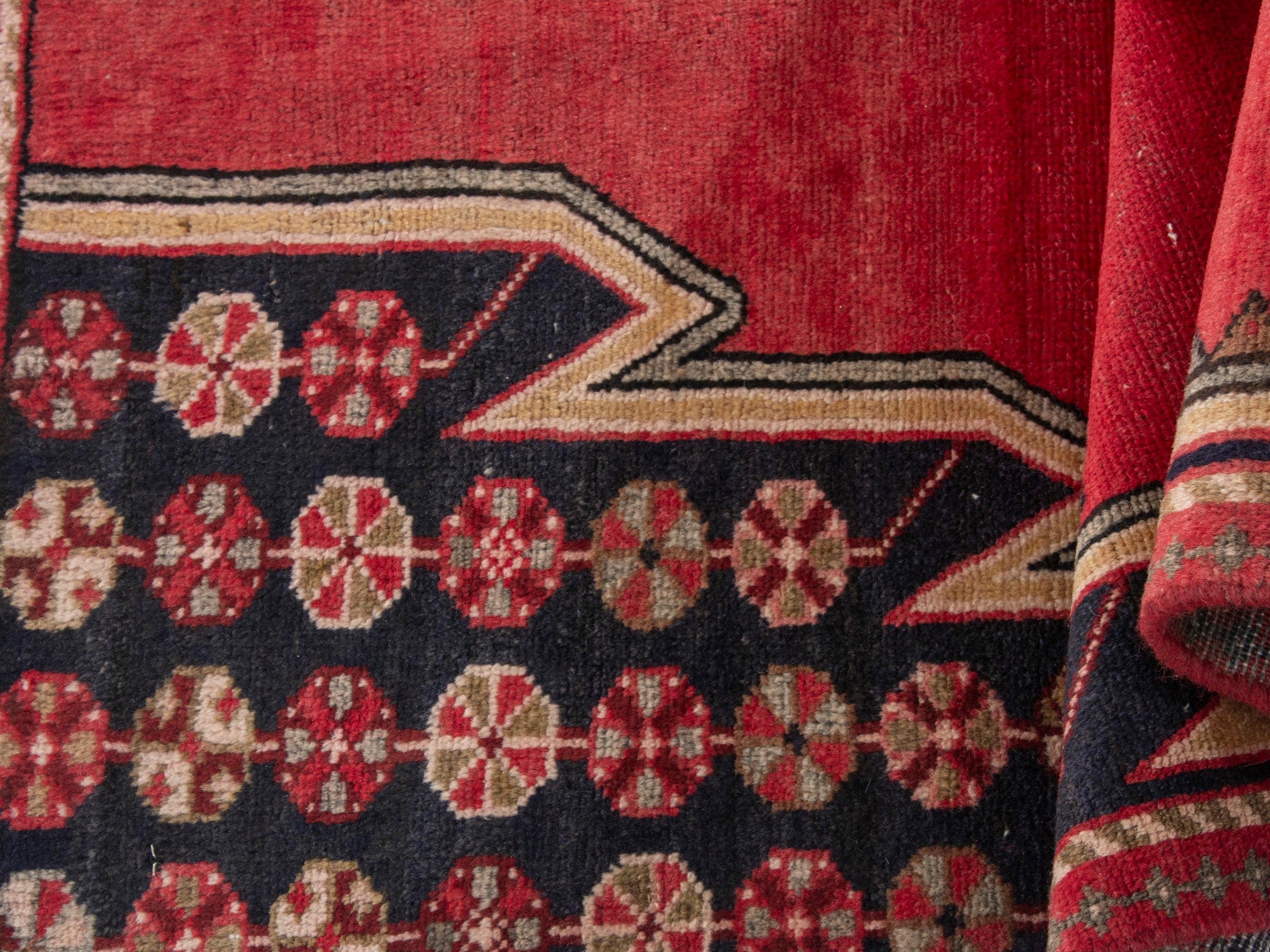 Persian Saveh accent rug in deep red and burgundy, view 17 of 18