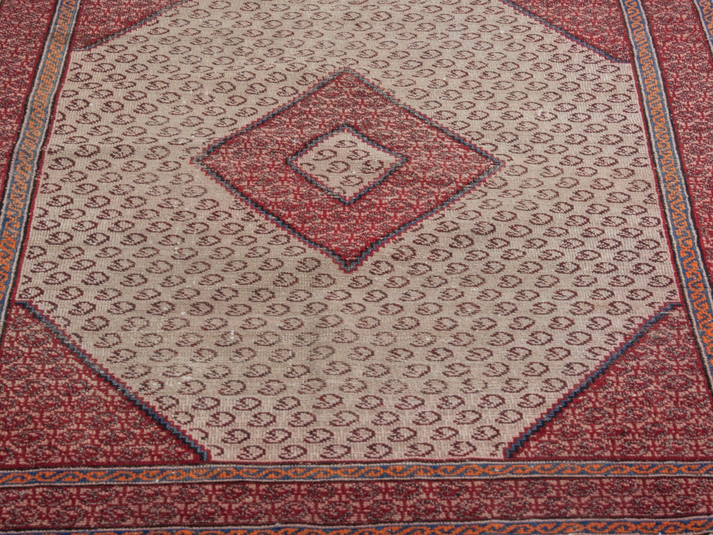 Persian Ferdos accent rug in cream and burgundy, view 8 of 19