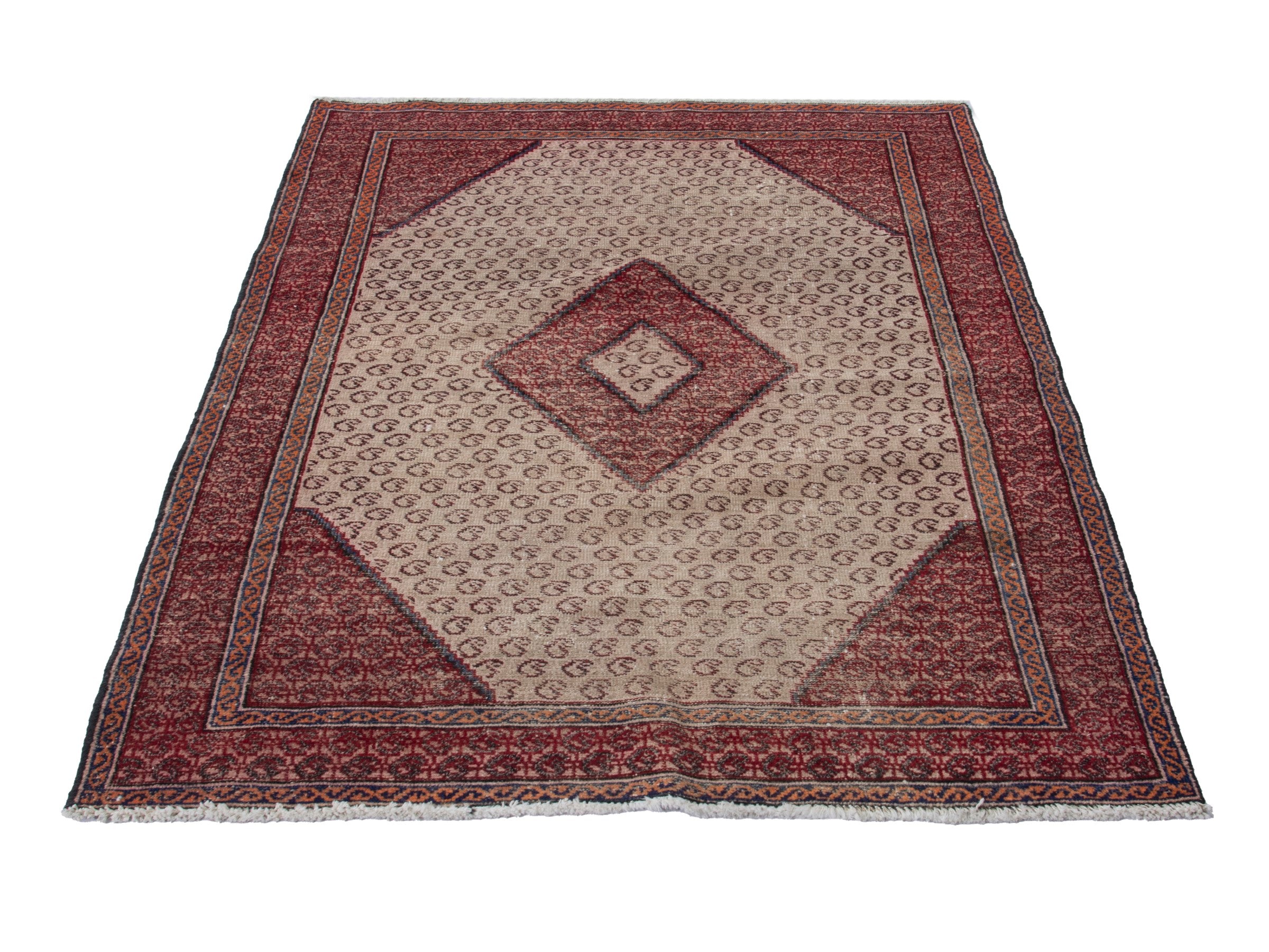Persian Ferdos accent rug in cream and burgundy, view 2 of 19