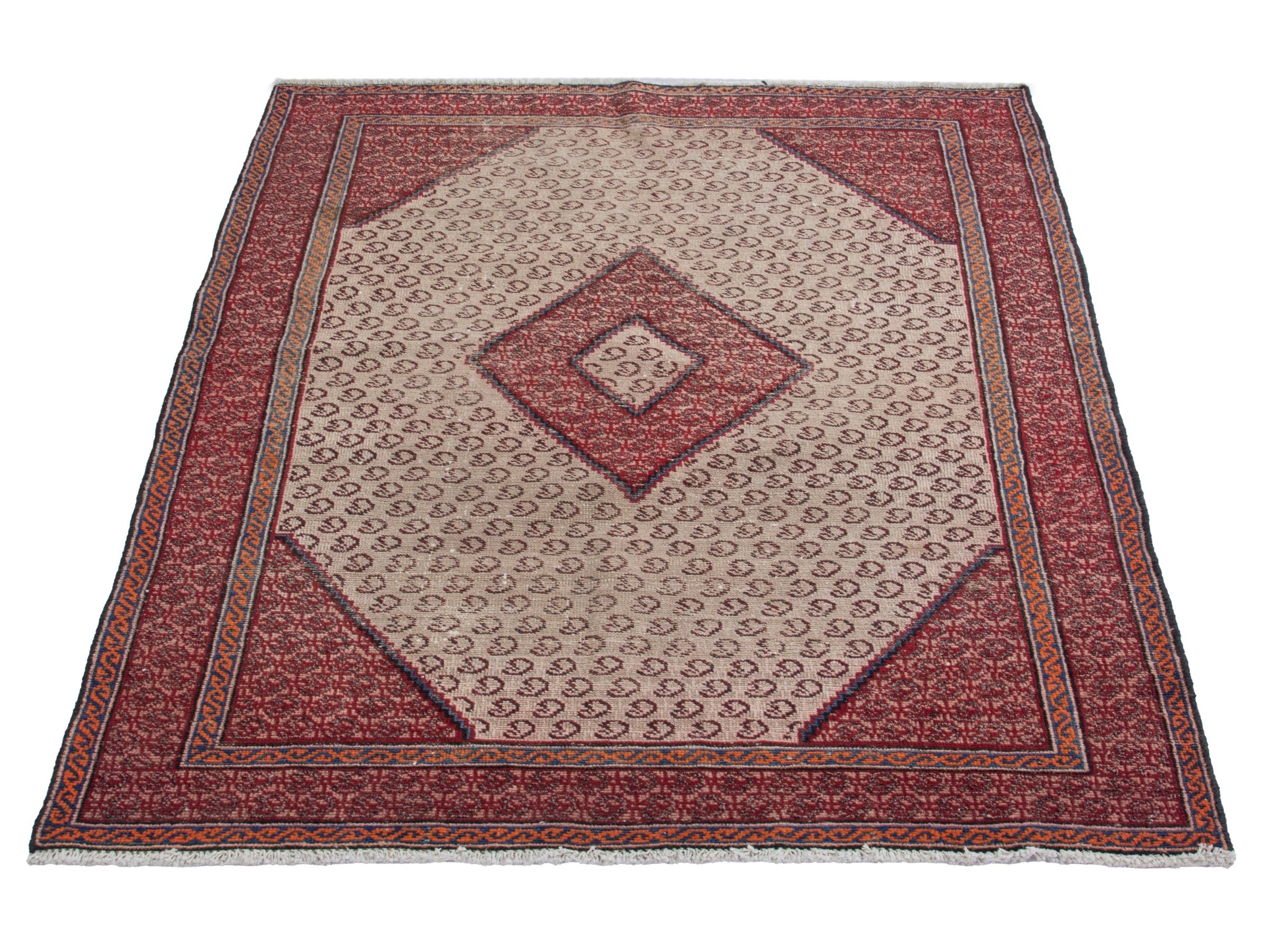 Persian Ferdos accent rug in cream and burgundy, view 3 of 19