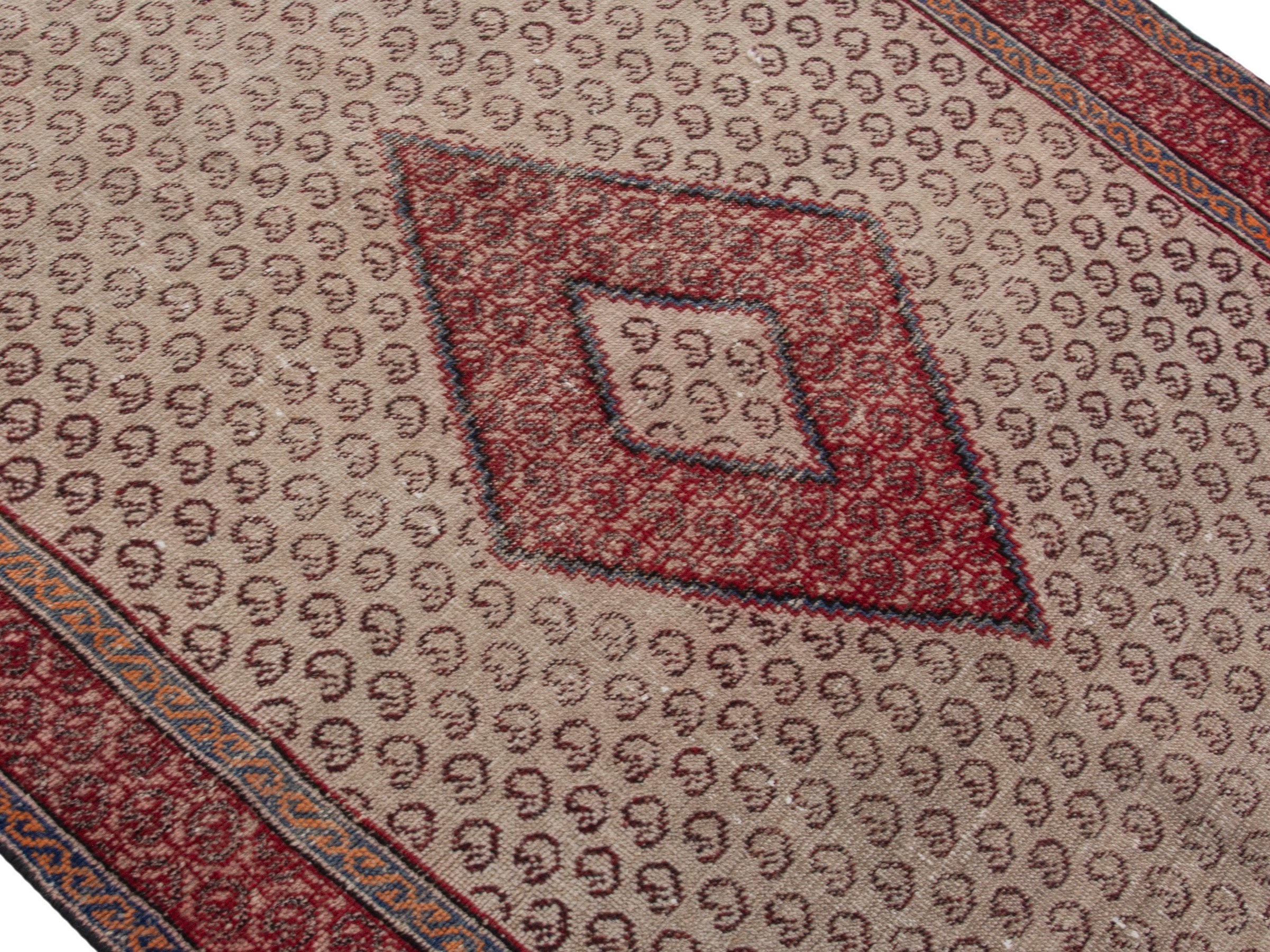Persian Ferdos accent rug in cream and burgundy, view 4 of 19
