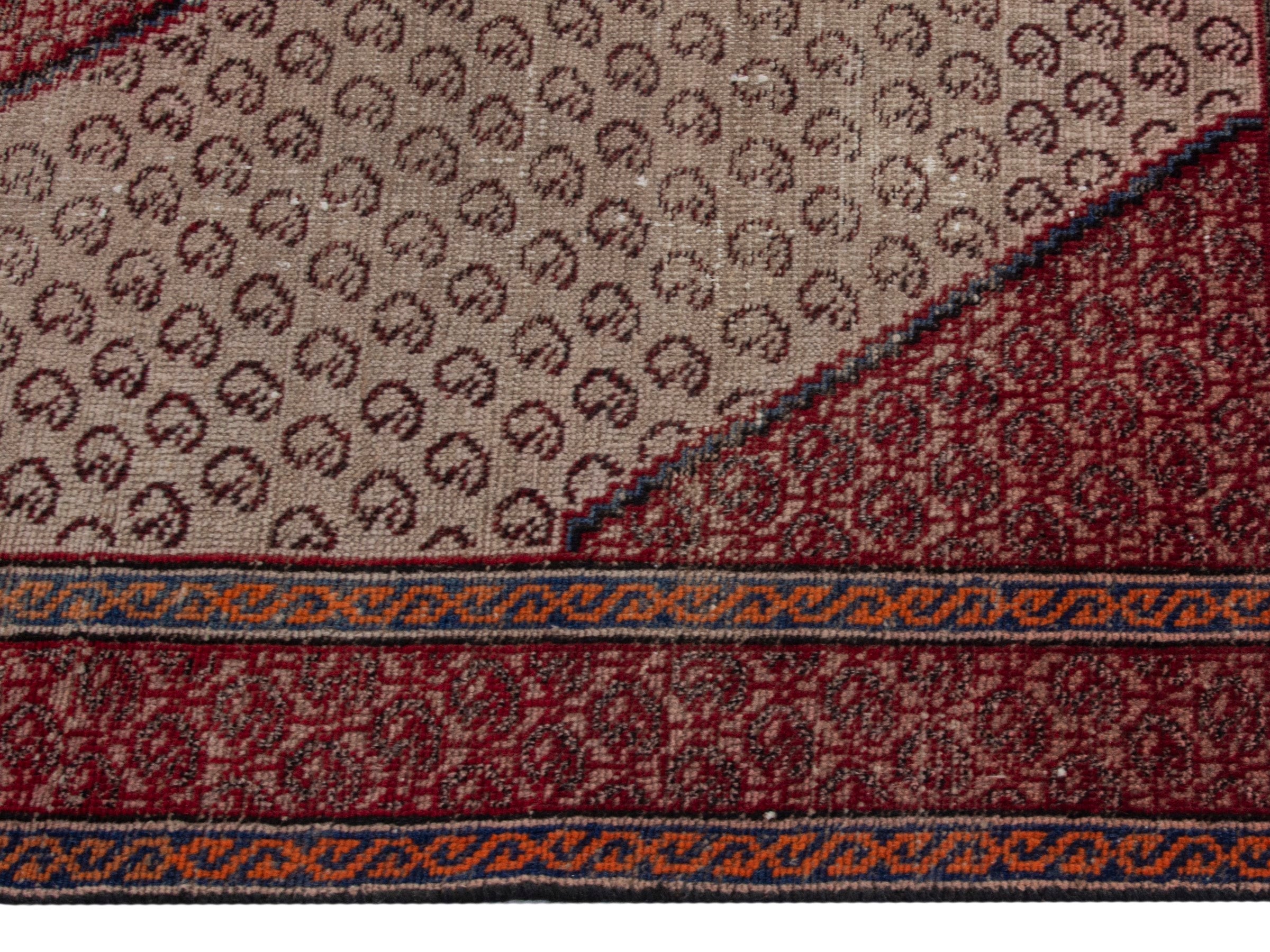 Persian Ferdos accent rug in cream and burgundy, view 10 of 19
