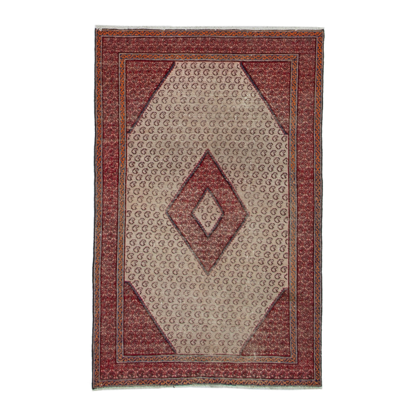Persian Ferdos accent rug in cream and burgundy, 3'10" x 5'7"