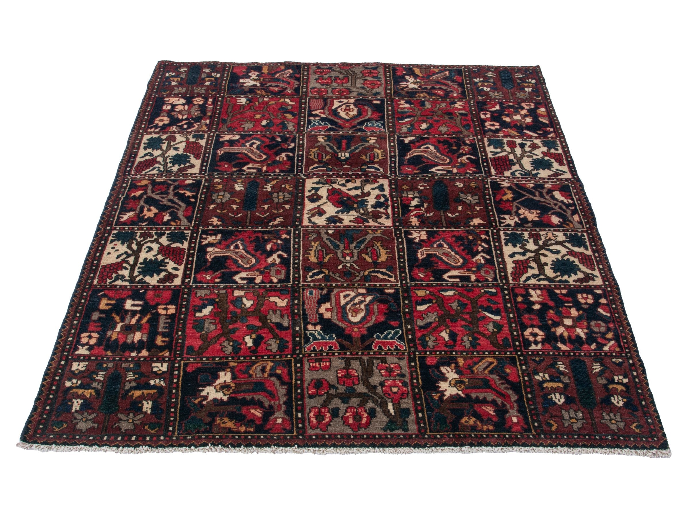 Persian Bakhtiari accent rug in deep red and navy, view 3 of 19