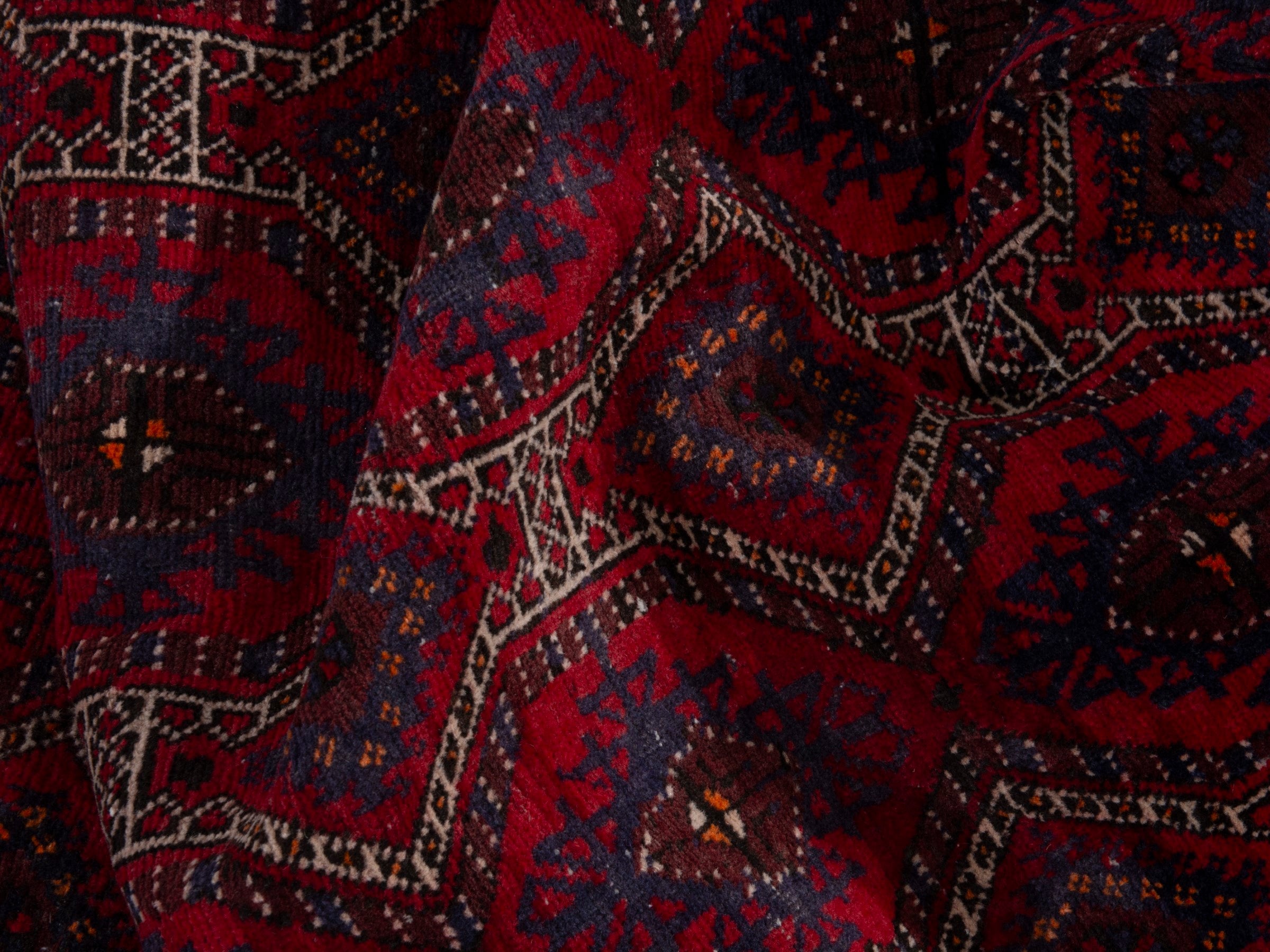 Persian Baluch accent rug in burgundy and deep red, view 15 of 19