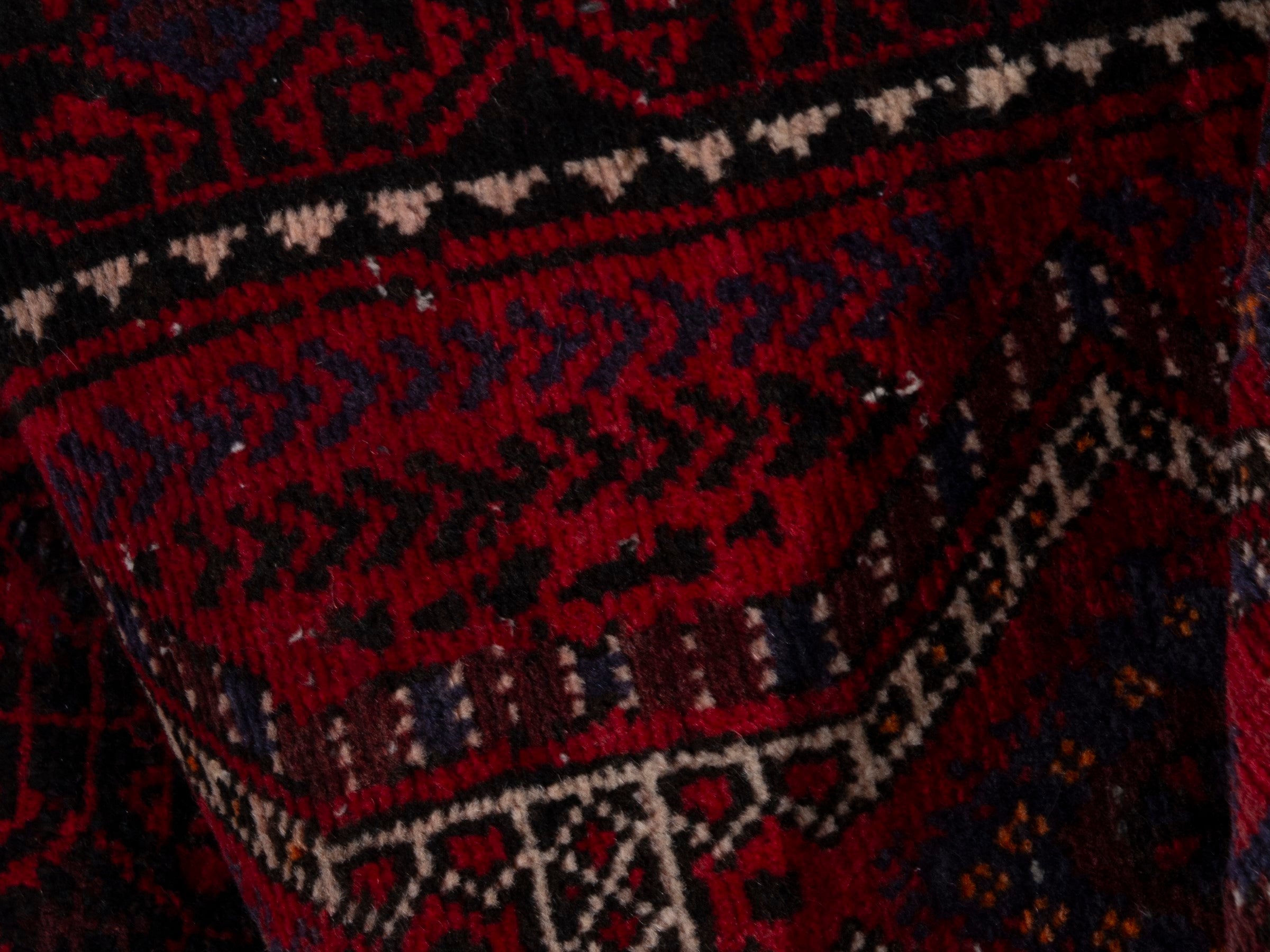 Persian Baluch accent rug in burgundy and deep red, view 17 of 19