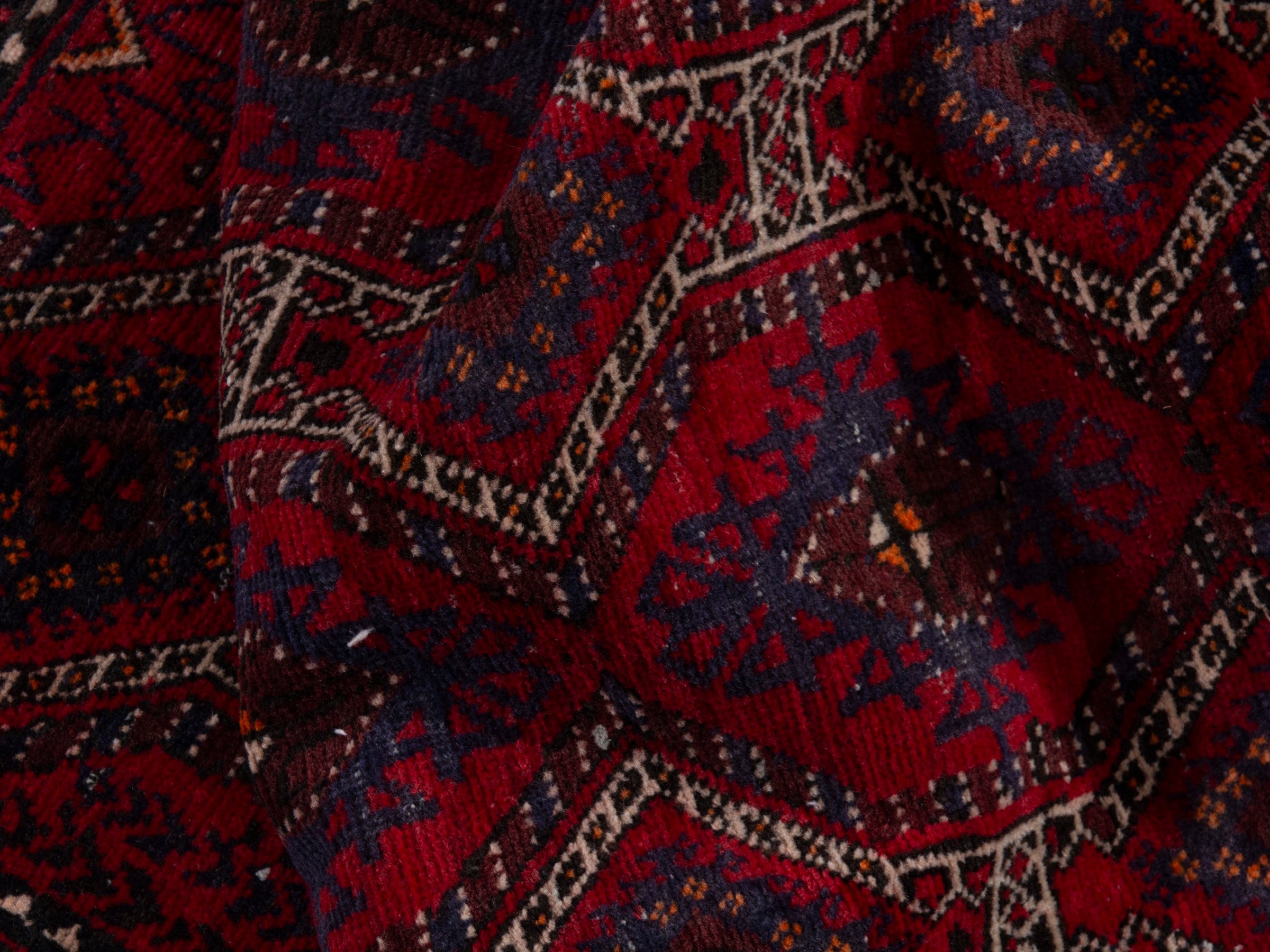 Persian Baluch accent rug in burgundy and deep red, view 18 of 19