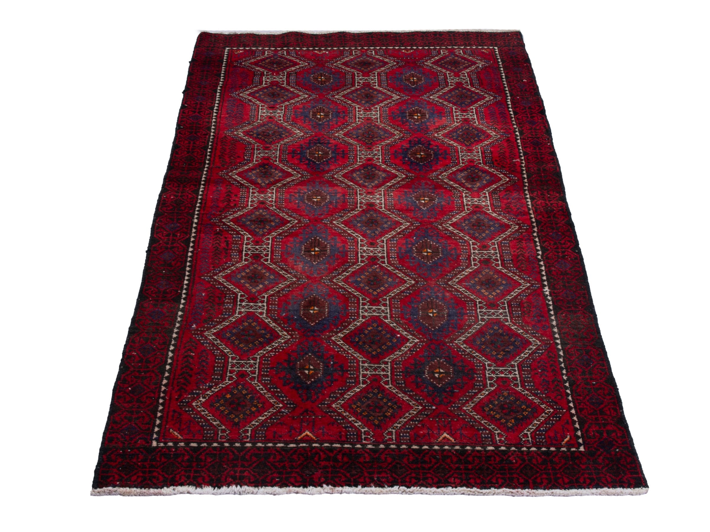 Persian Baluch accent rug in burgundy and deep red, view 2 of 19