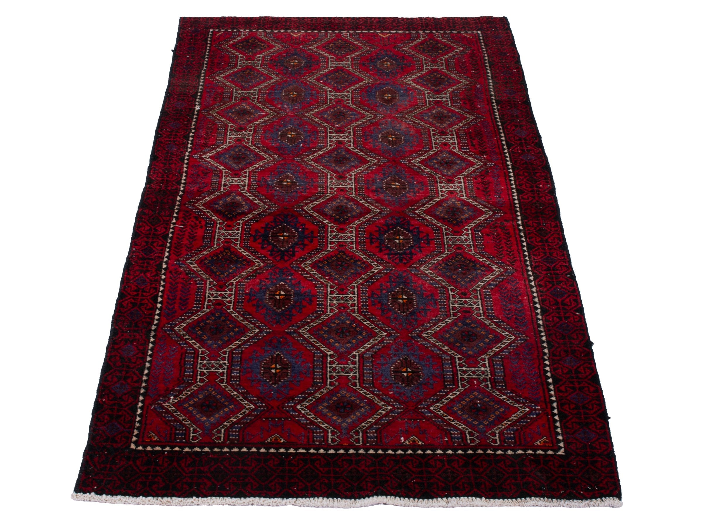 Persian Baluch accent rug in burgundy and deep red, view 3 of 19