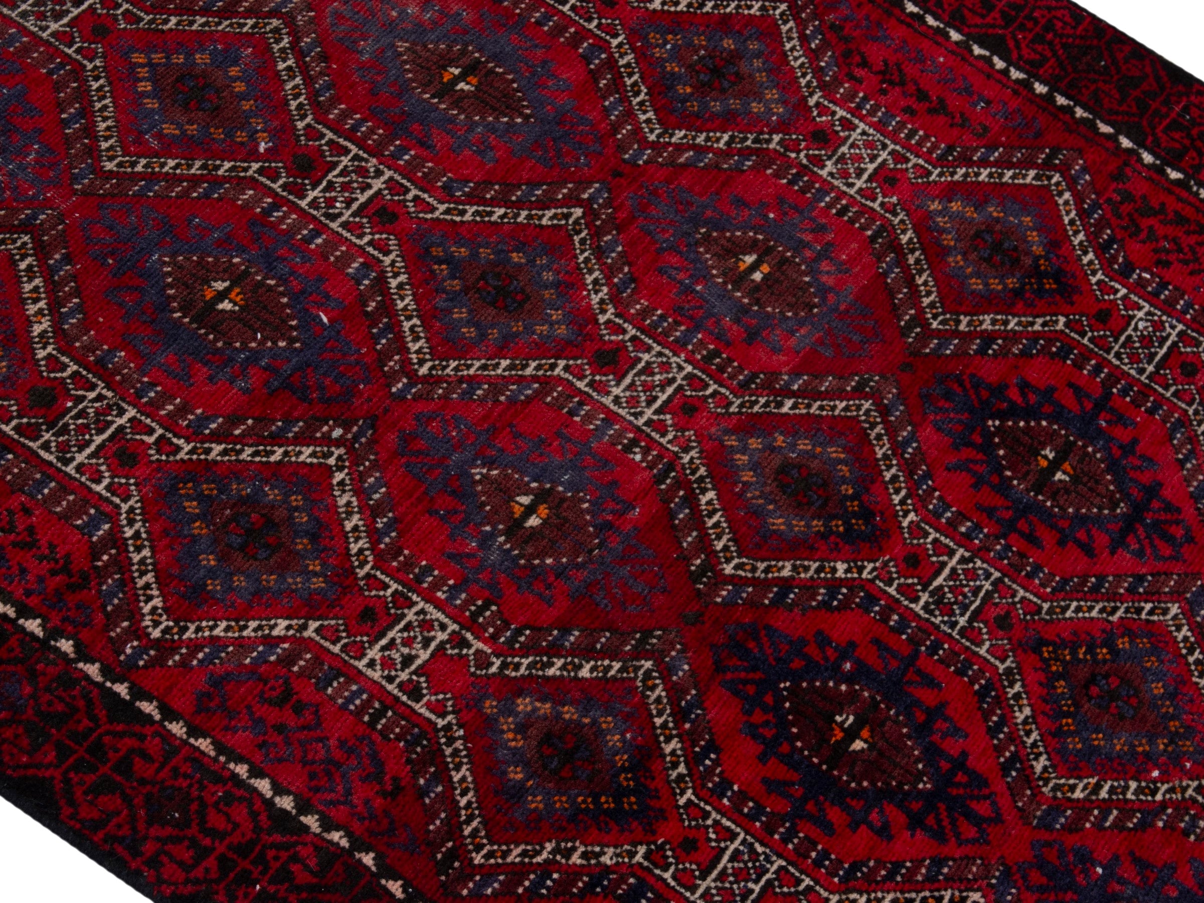 Persian Baluch accent rug in burgundy and deep red, view 4 of 19