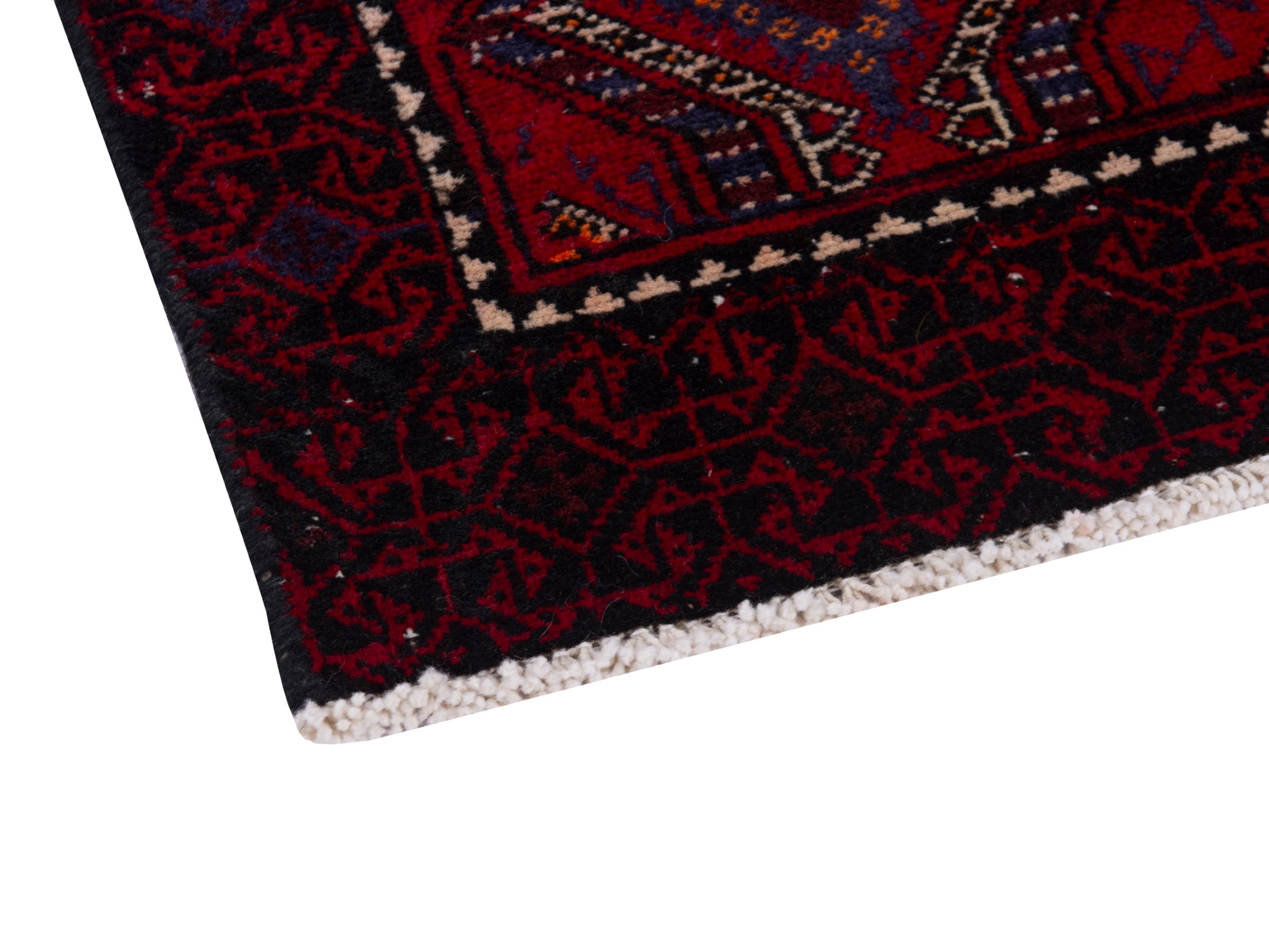 Persian Baluch accent rug in burgundy and deep red, view 5 of 19
