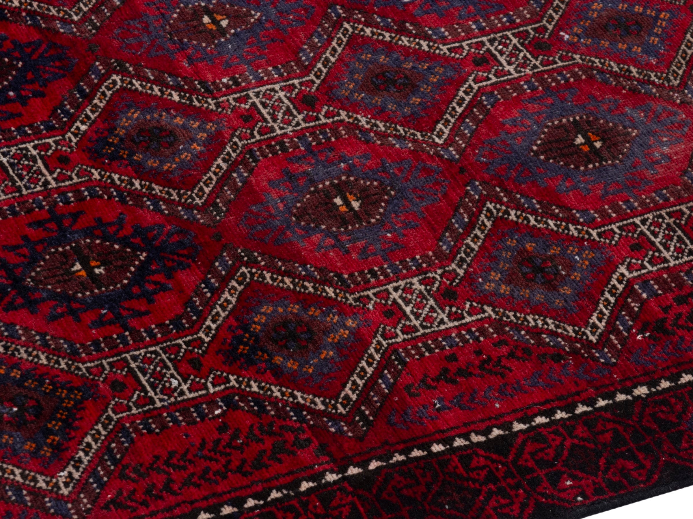 Persian Baluch accent rug in burgundy and deep red, view 6 of 19