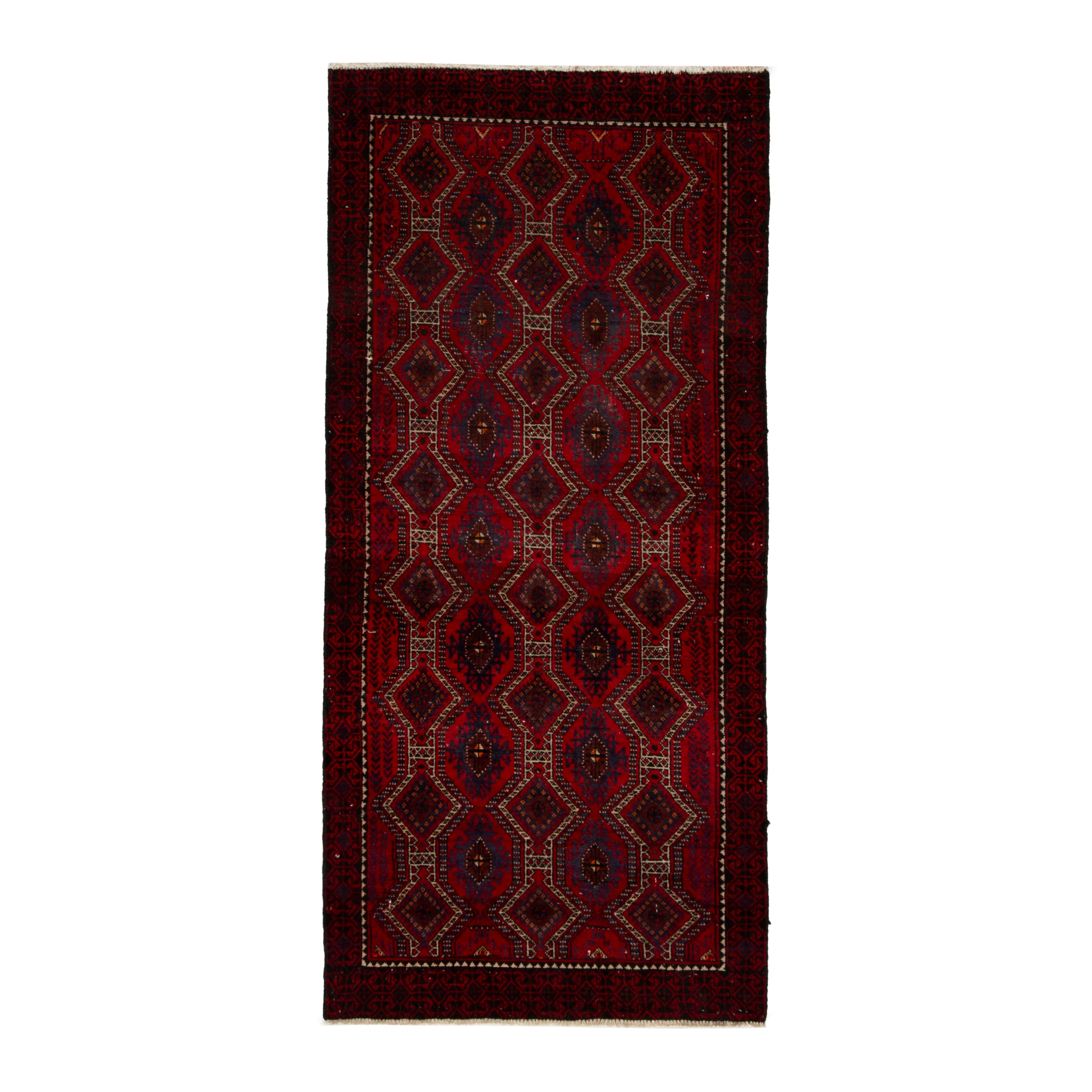 Persian Baluch accent rug in burgundy and deep red, 2'11" x 5'9"
