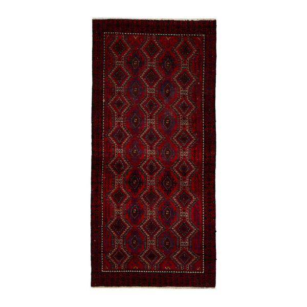 Persian Baluch accent rug in burgundy and deep red, 2'11" x 5'9"