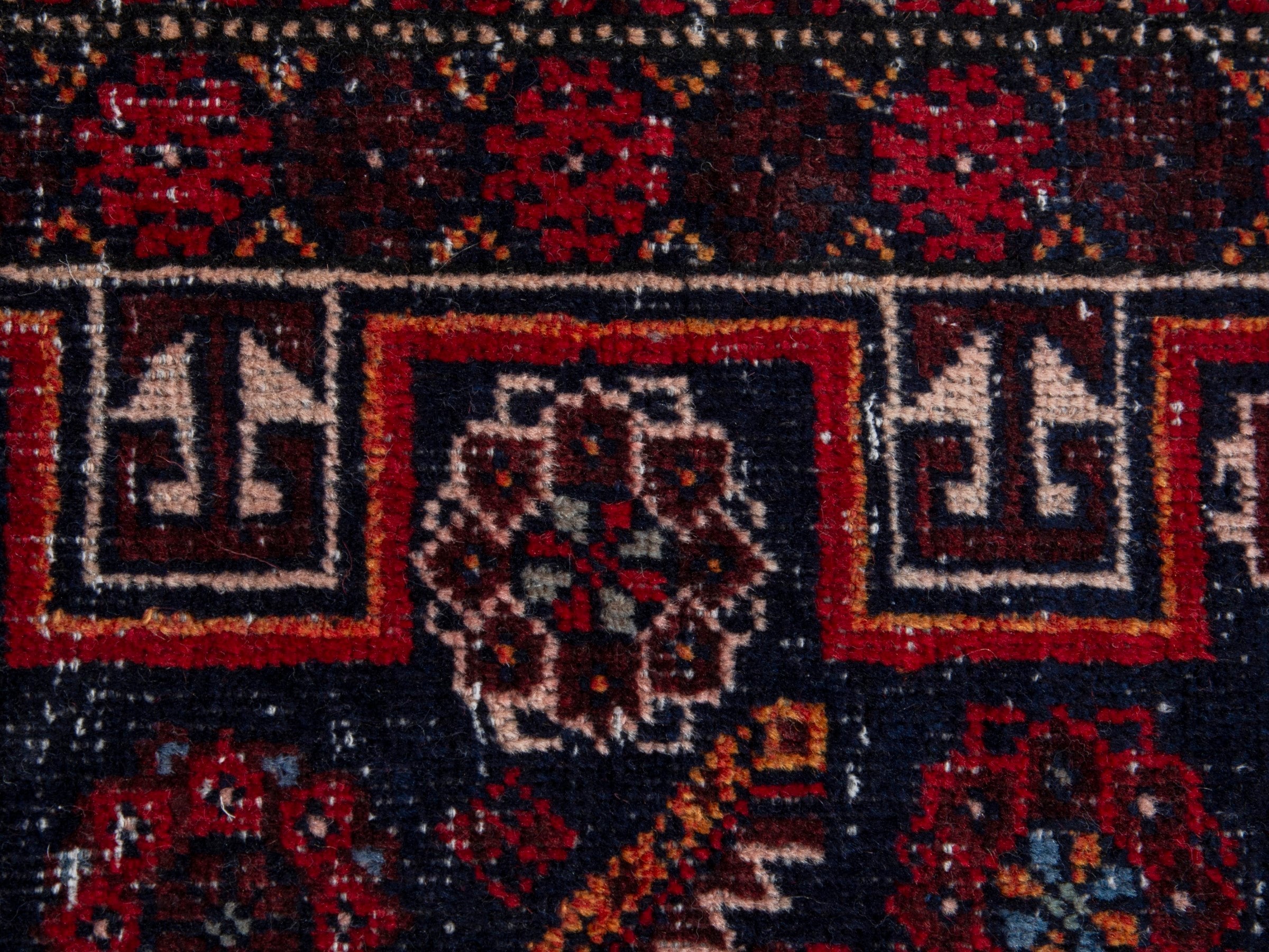 Persian Baluch runner rug in burgundy and deep red, view 14 of 18