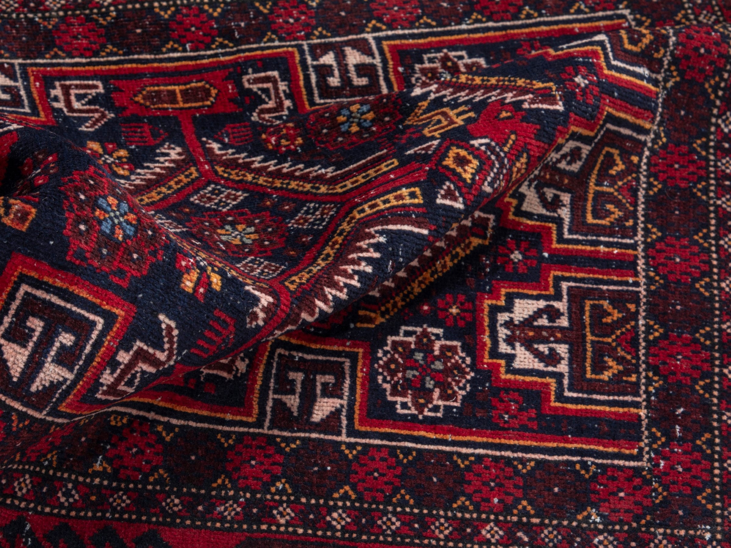 Persian Baluch runner rug in burgundy and deep red, view 15 of 18