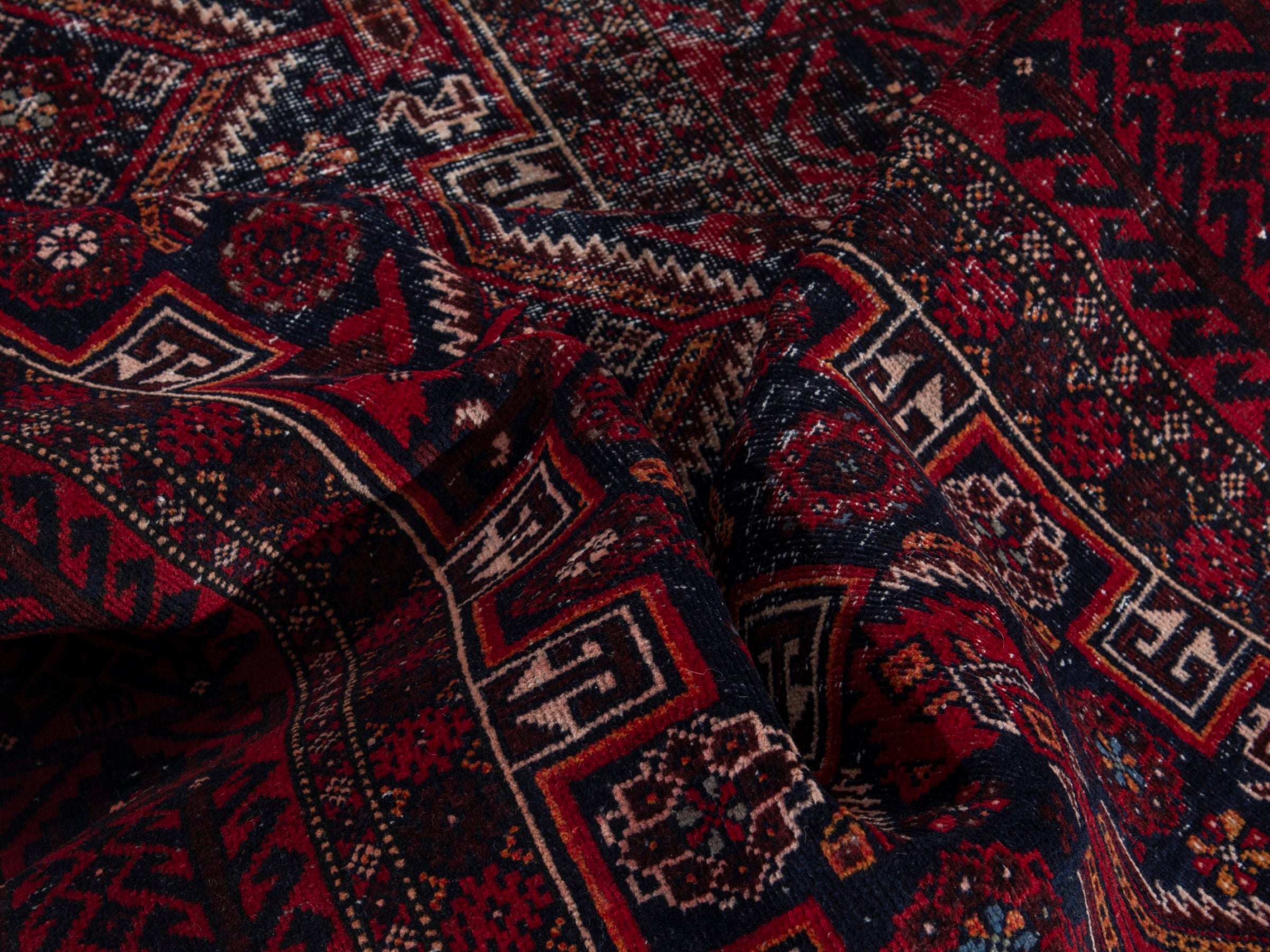 Persian Baluch runner rug in burgundy and deep red, view 16 of 18