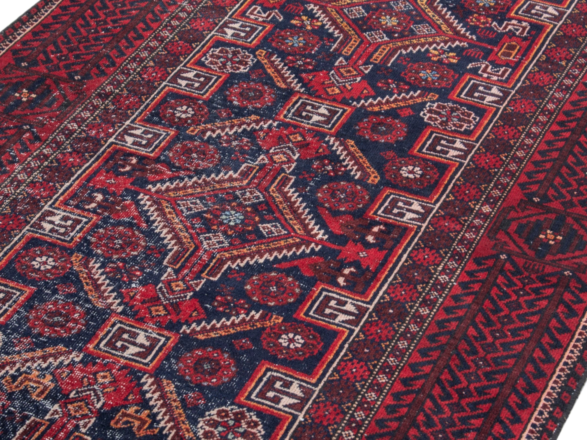 Persian Baluch runner rug in burgundy and deep red, view 7 of 18
