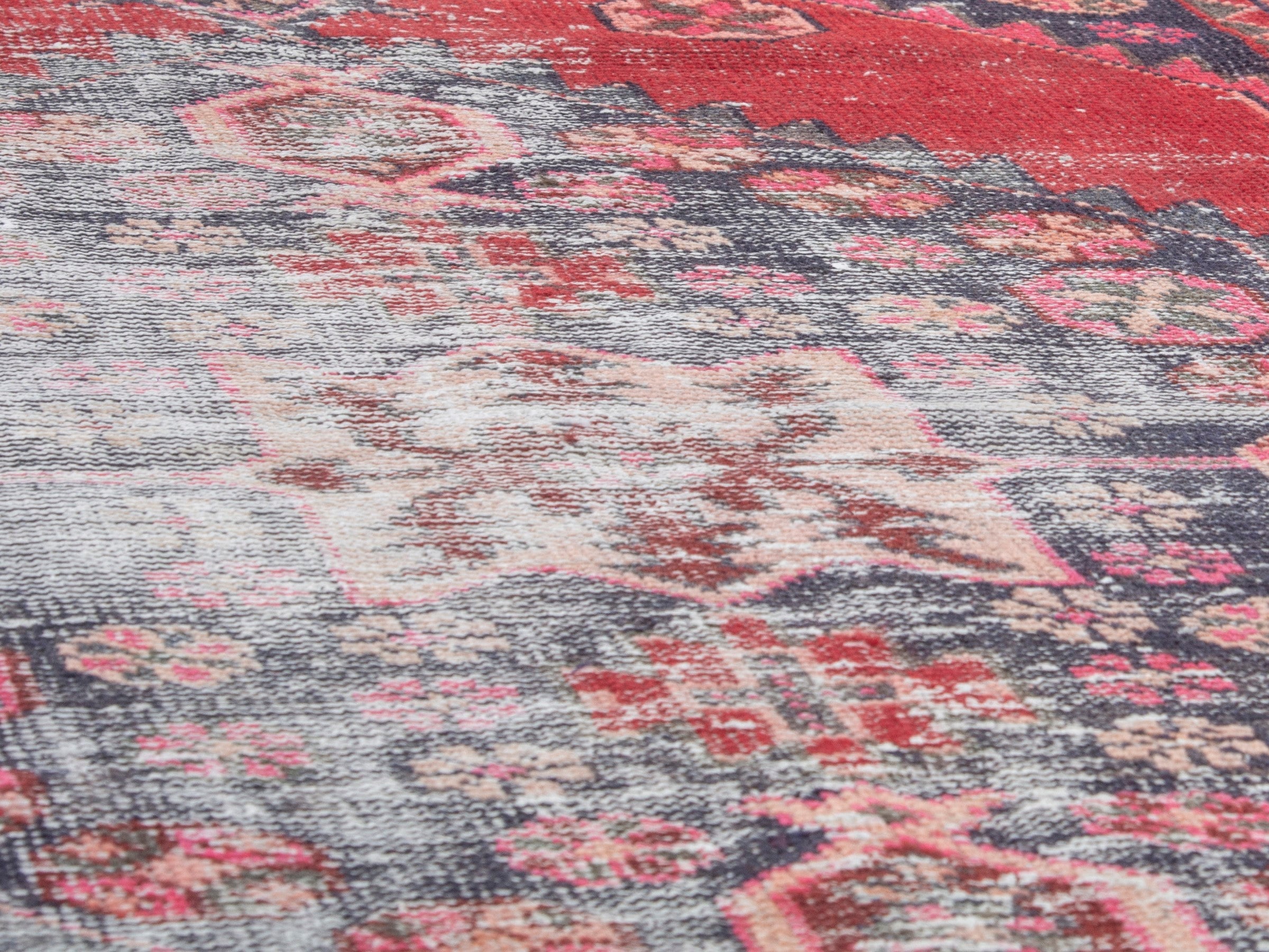 Persian Saveh runner rug in faded red and burgundy, view 8 of 19